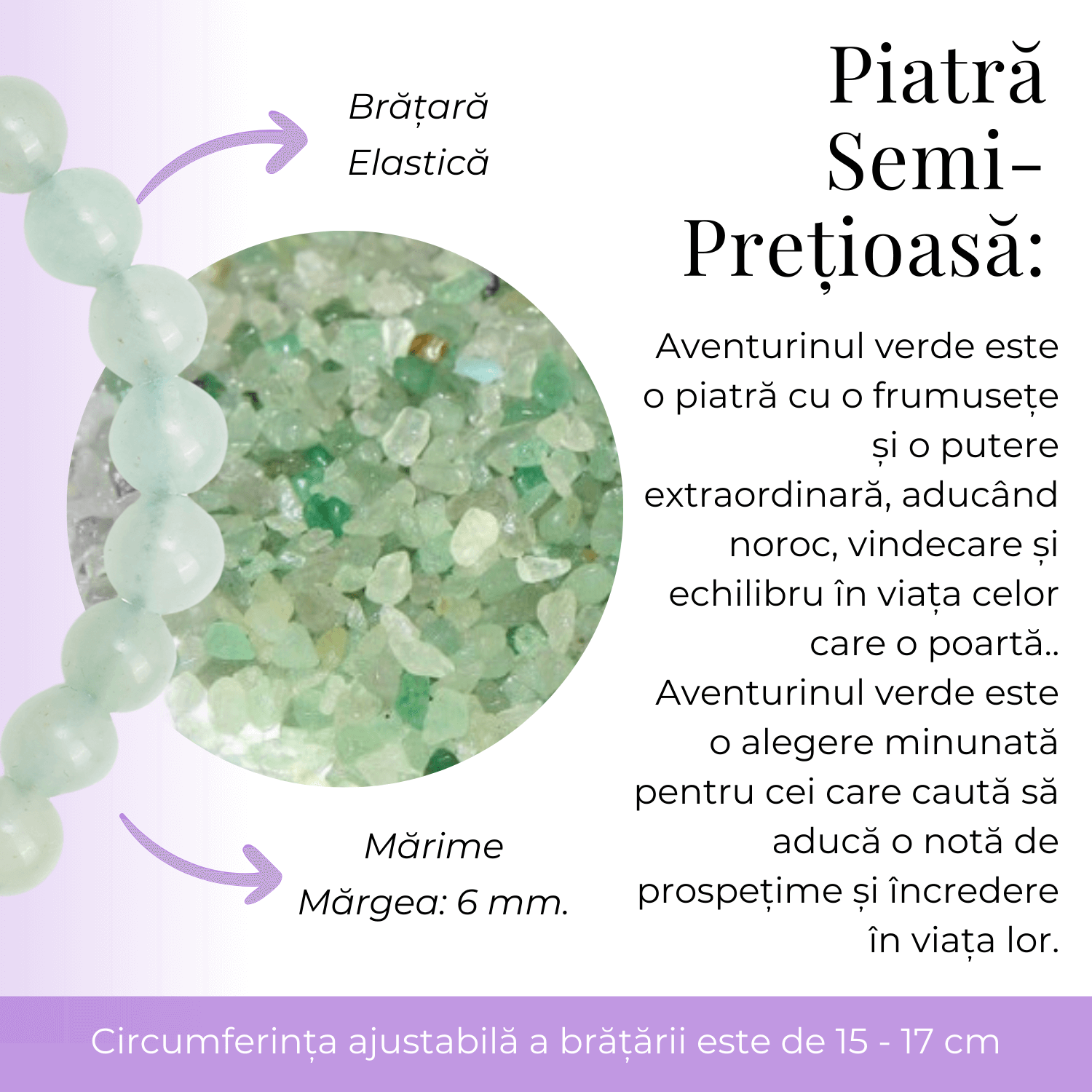 Bratara Elastica cu Margele 6mm din Aventurin Verde Semipretios Natural