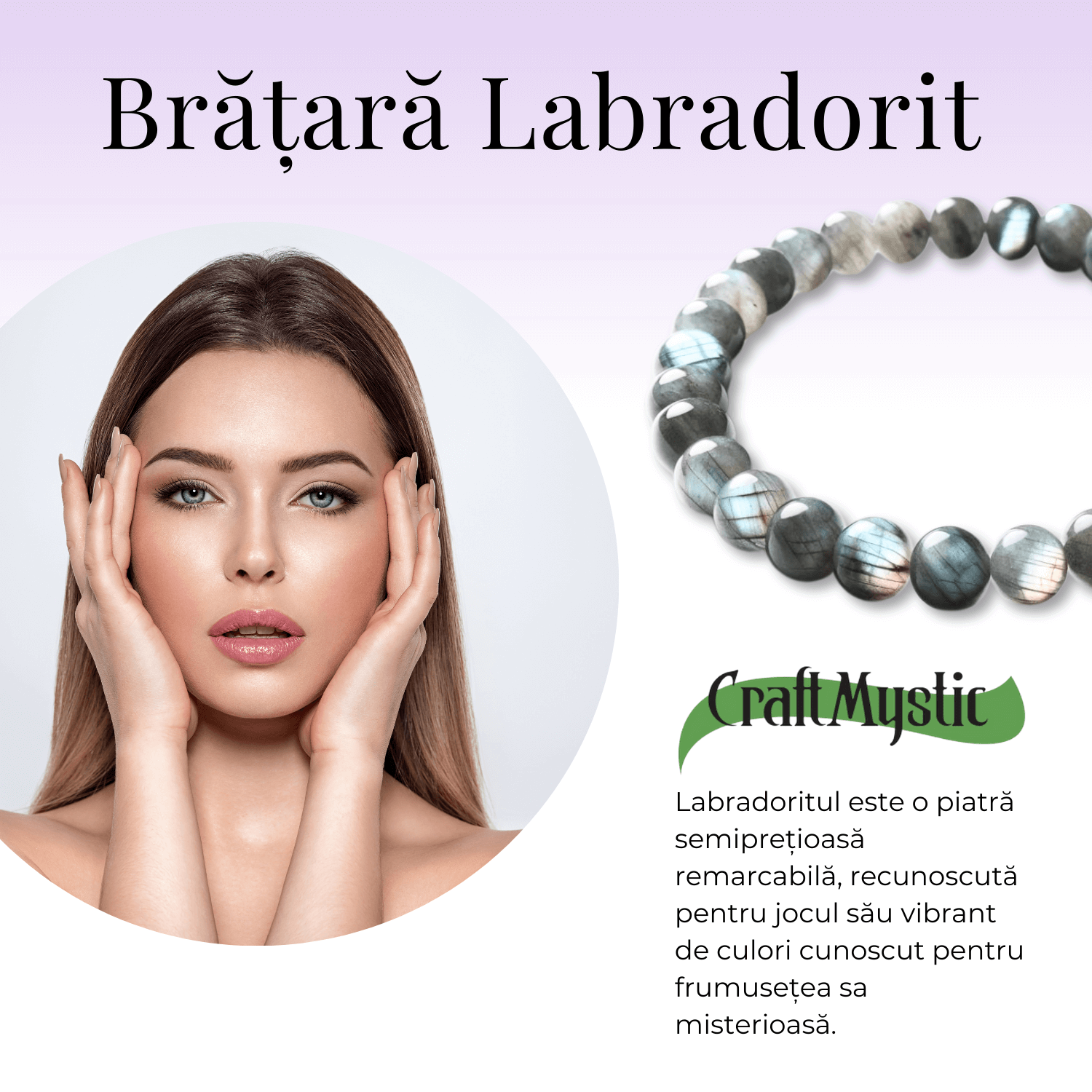 Bratara Elastica cu Margele Naturale de 6mm din Labradorit