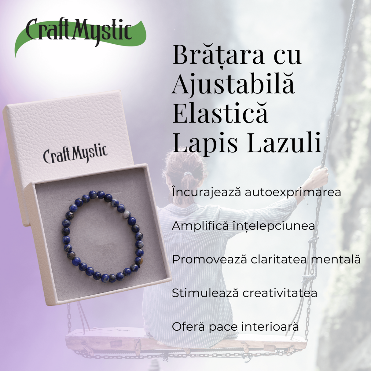 Bratara Elastica cu Margele Naturale de 6mm din Lapis Lazuli