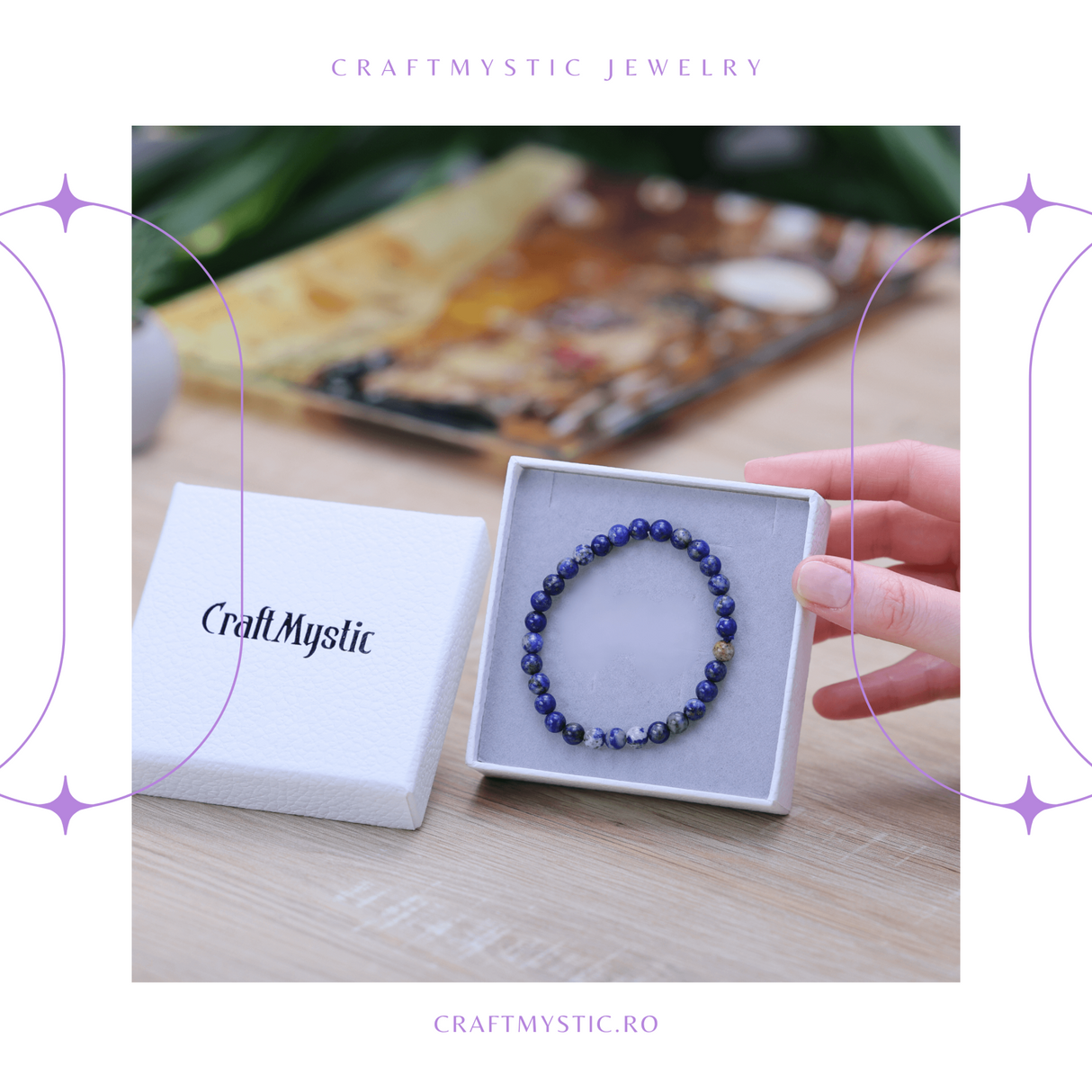 Bratara Elastica cu Margele Naturale de 6mm din Lapis Lazuli