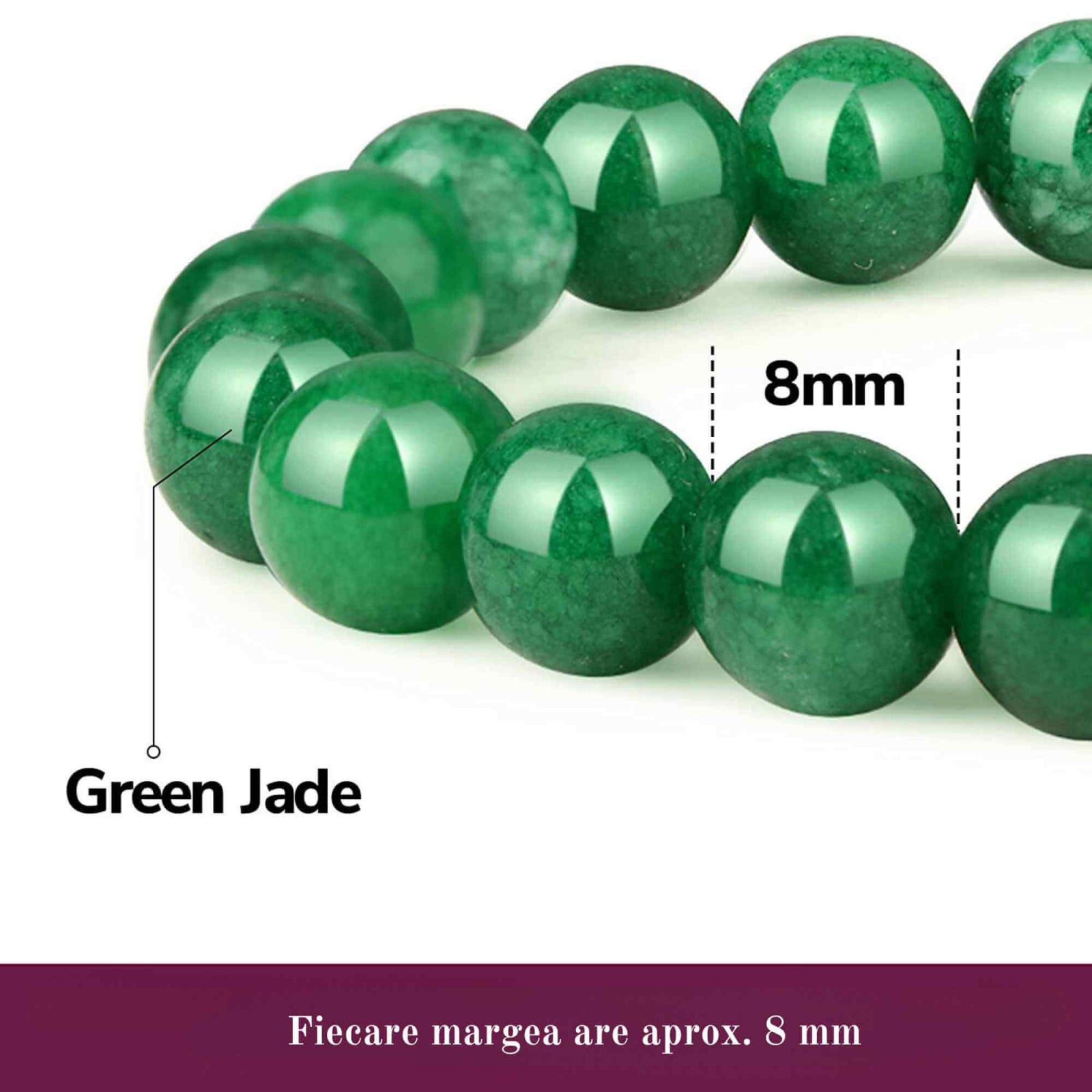 Bratara de jad cu margele de 8 mm pentru femei si barbati