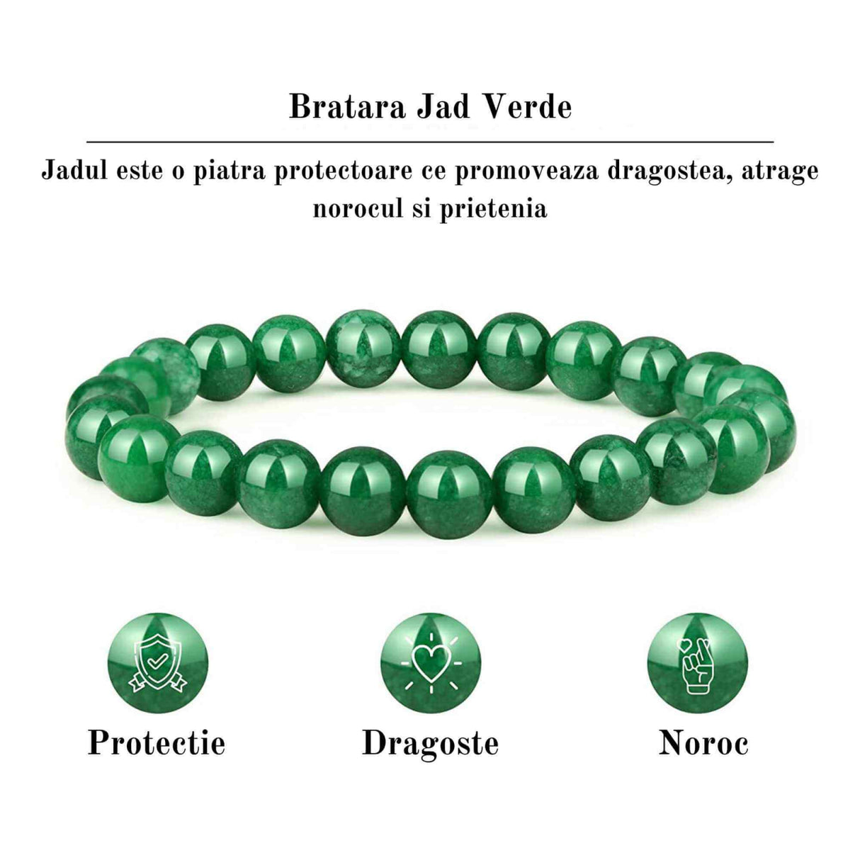 Bratara de jad cu margele de 8 mm pentru femei si barbati - Aduce noroc, bogatie, prosperitate