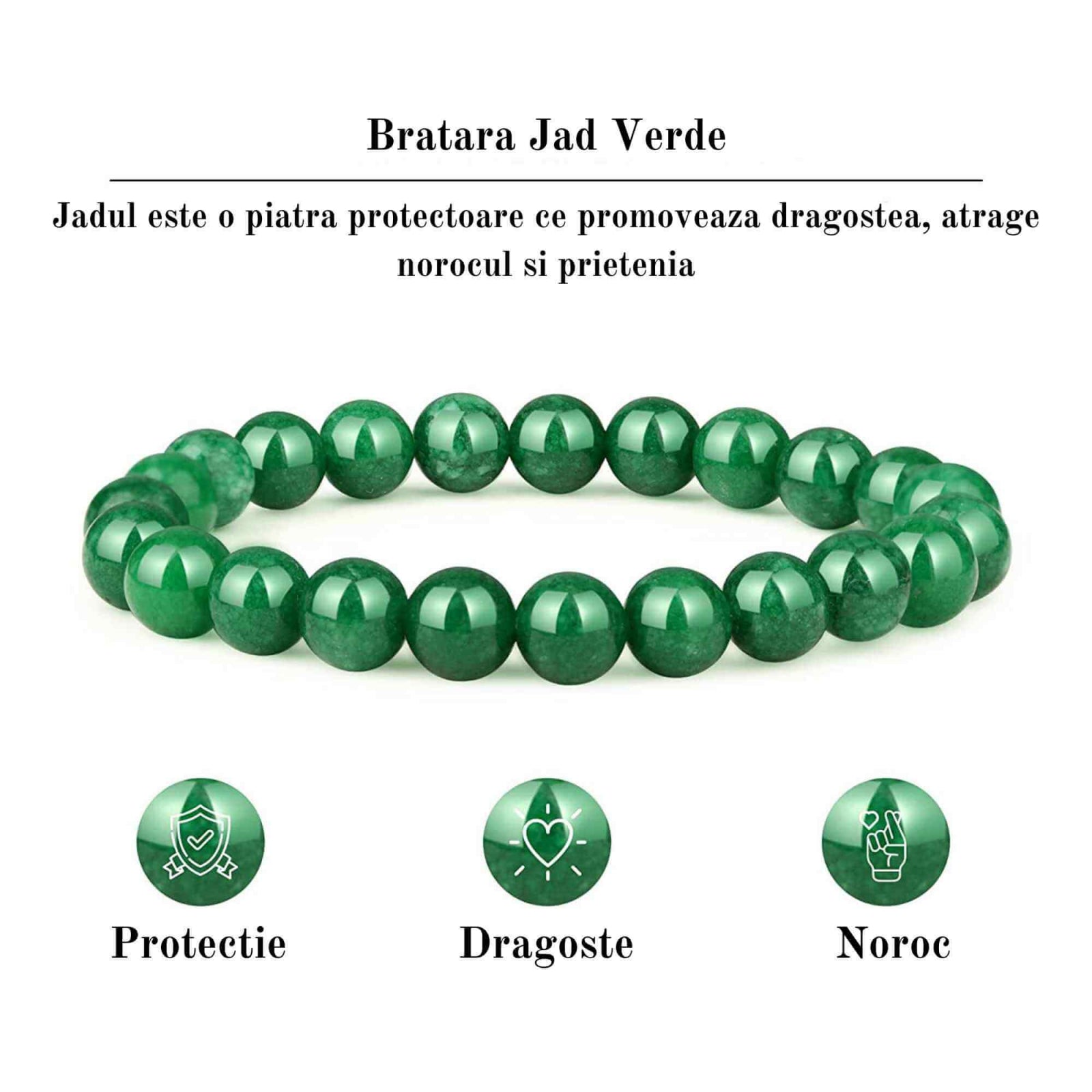Bratara de jad cu margele de 8 mm pentru femei si barbati