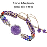 Bratara Reglabila cu Margele 4mm din pietre semipretioase pentru Cele 7 Chakre si Arborele Vietii de Ametist, Realizata Manual