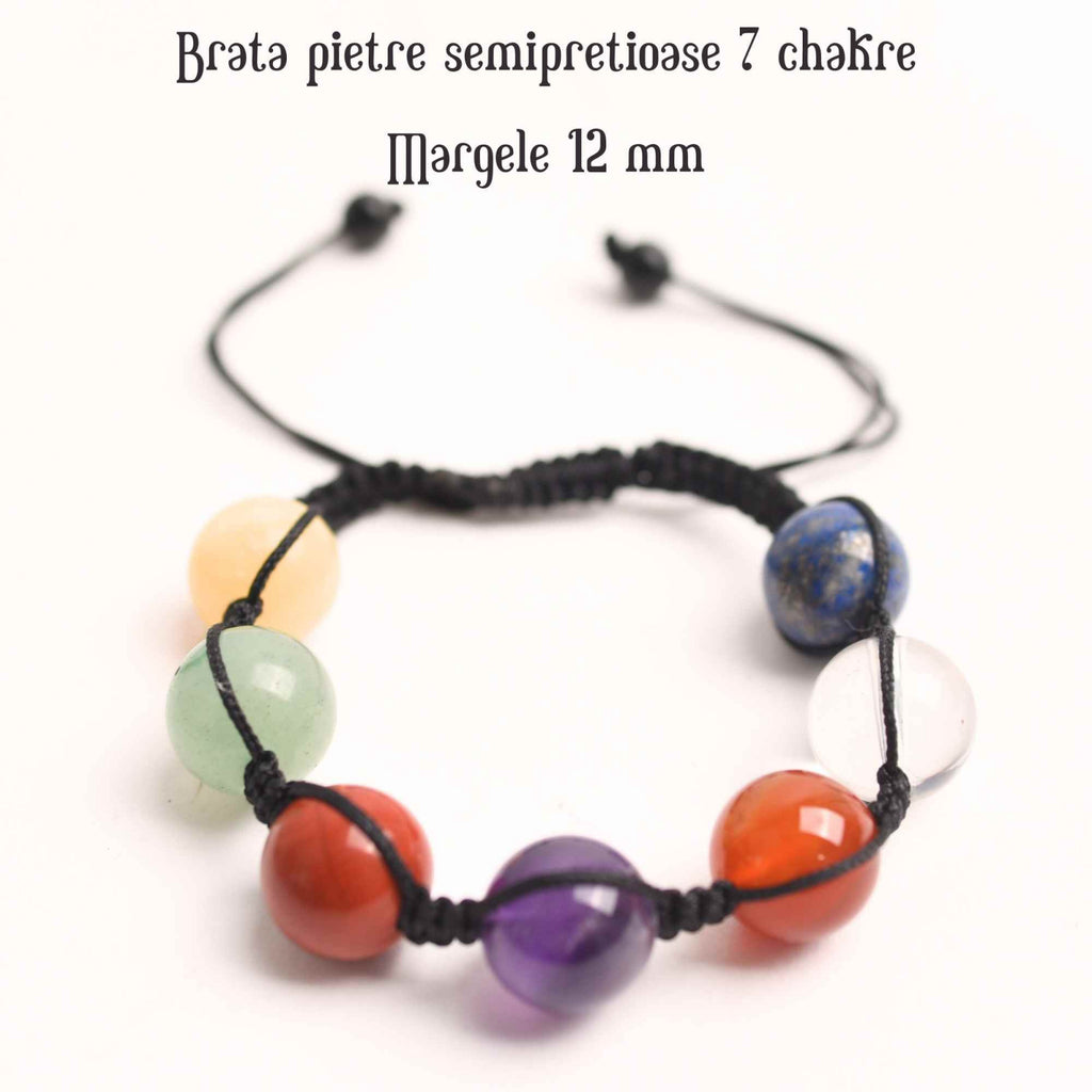 Bratara a 7 Chakre cu Margele de 12 mm din Pietre Semipretioase Naturale - Echilibru si Vindecare