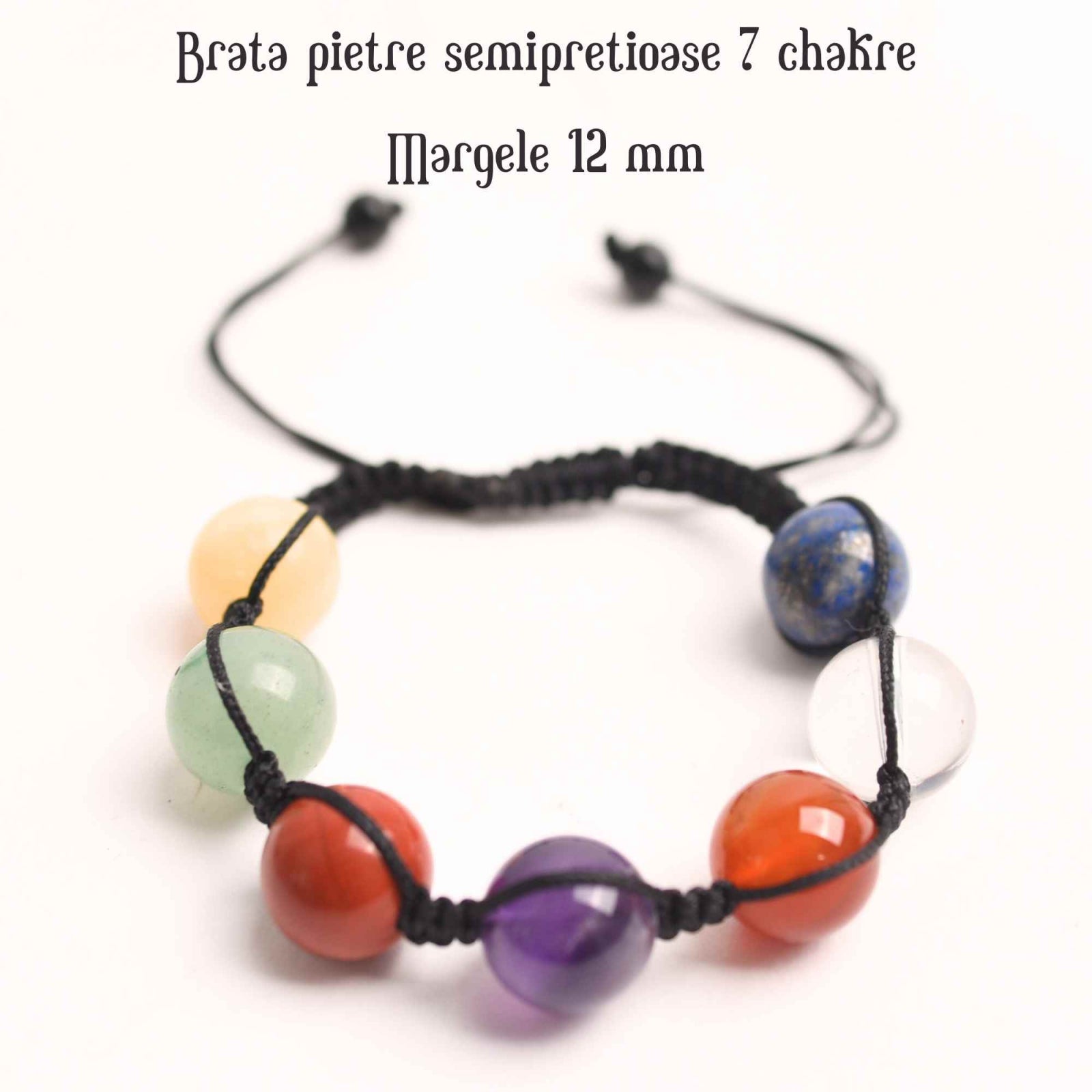 Bratara a 7 Chakre cu Margele de 12 mm din Pietre Semipretioase Naturale - Echilibru si Vindecare