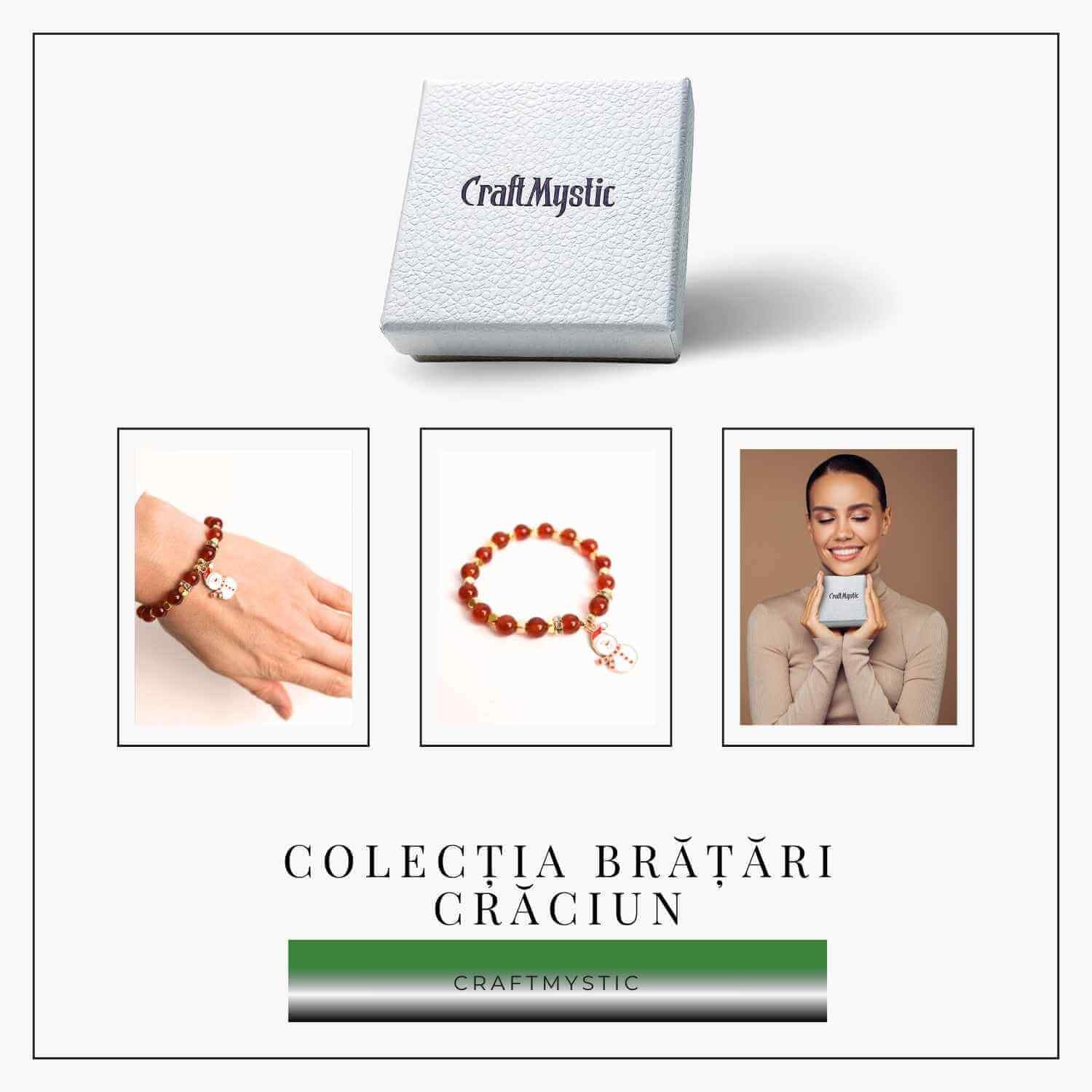 Bratara naturala Agat rosu 6mm cu accesoriu mixt