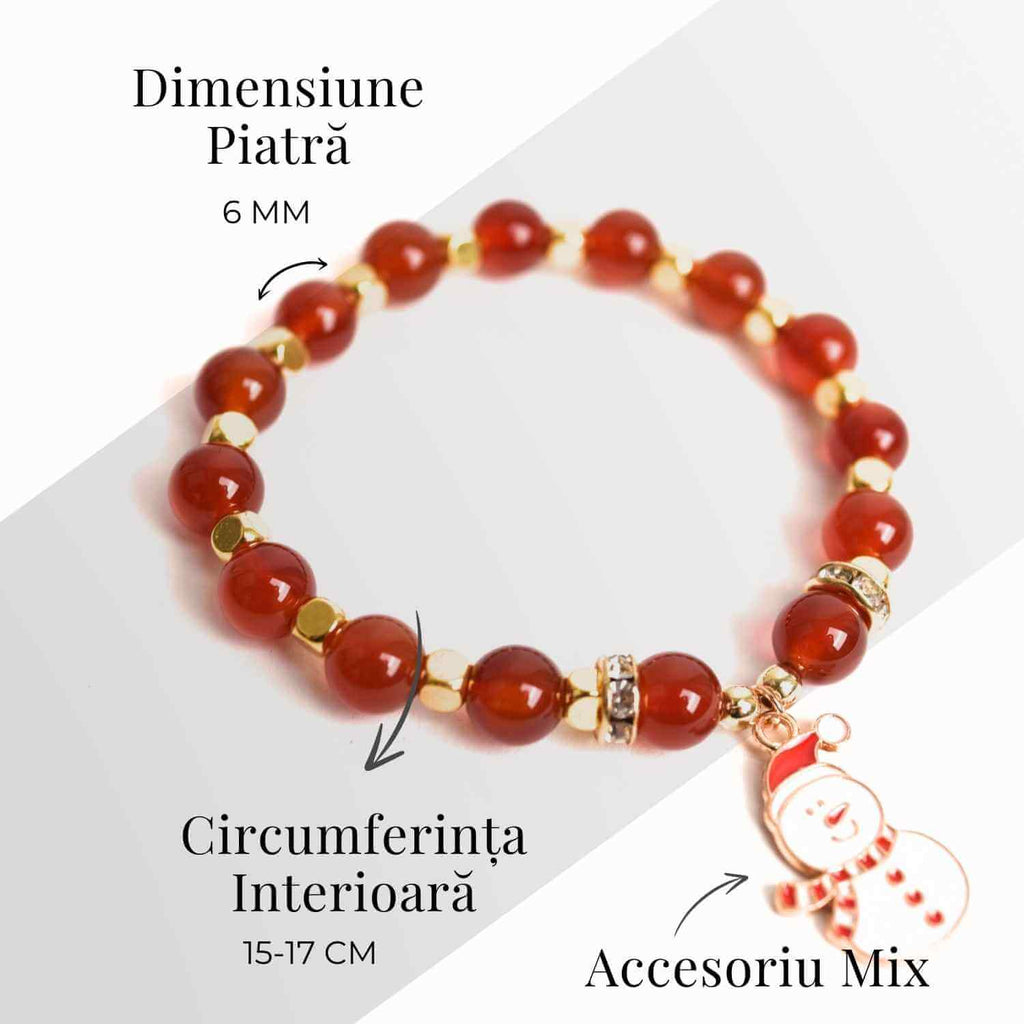 Bratara naturala Agat rosu 6mm cu accesoriu mixt