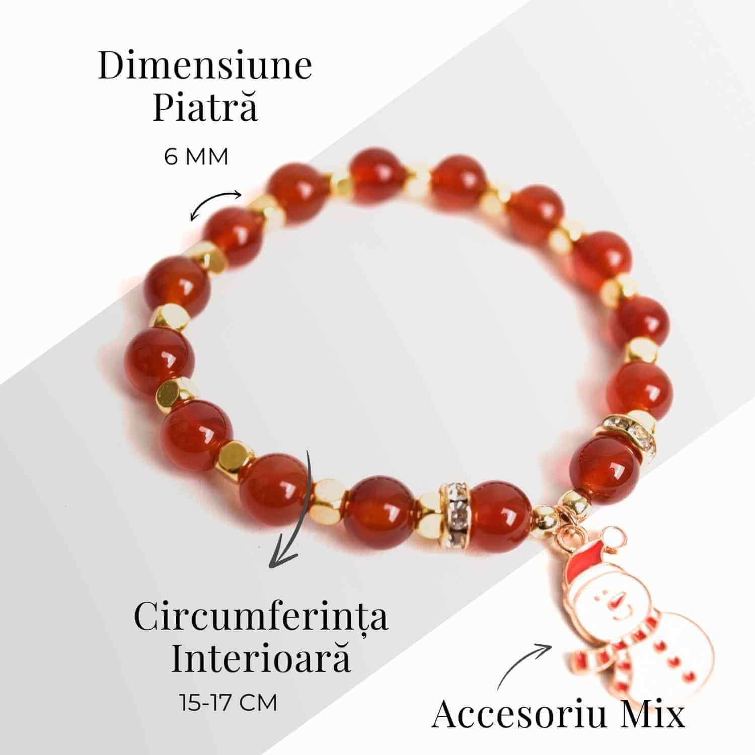 Bratara naturala Agat rosu 6mm cu accesoriu mixt