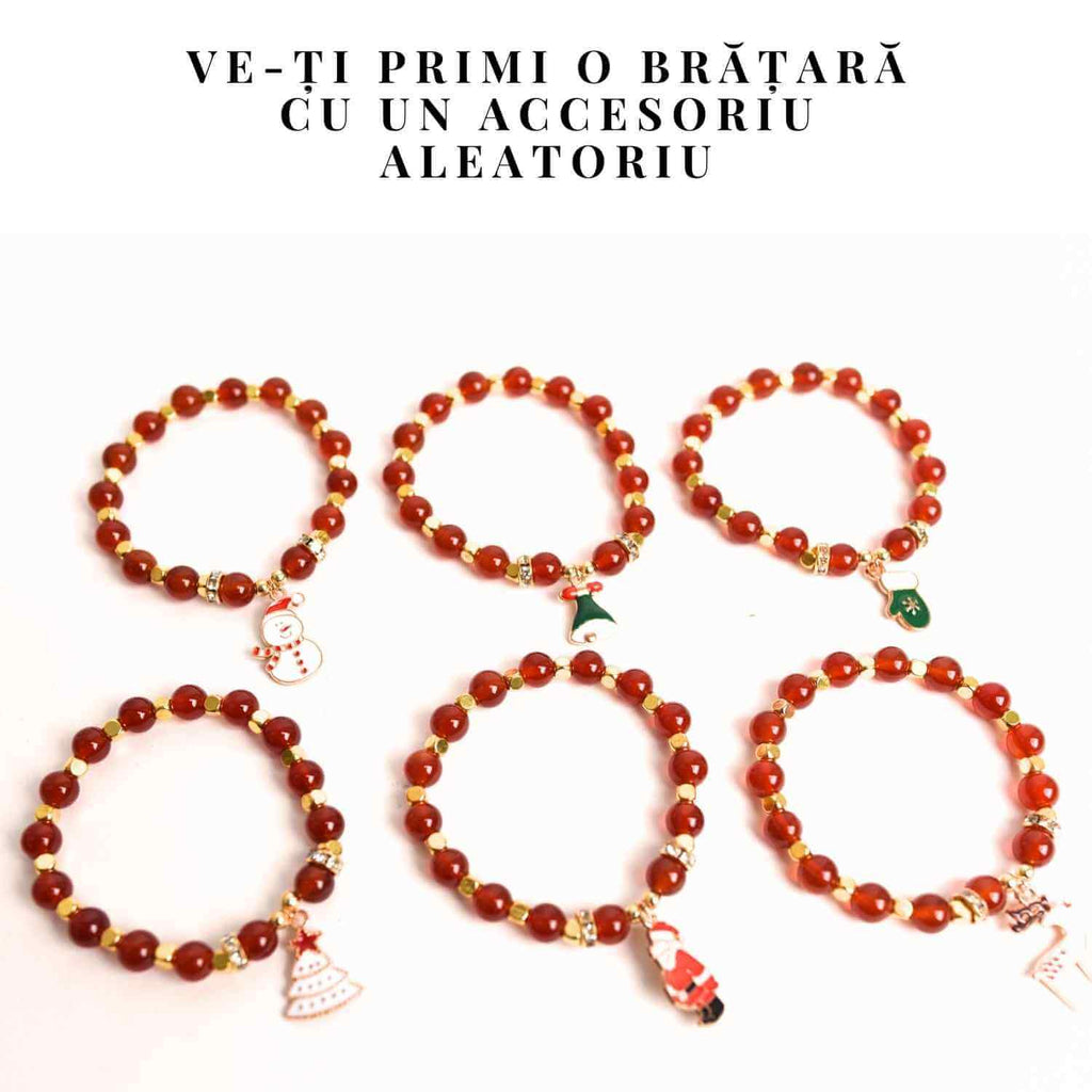 Bratara naturala Agat rosu 6mm cu accesoriu mixt