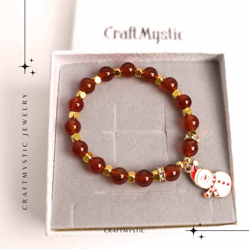 Bratara naturala Agat rosu 6mm cu accesoriu mixt
