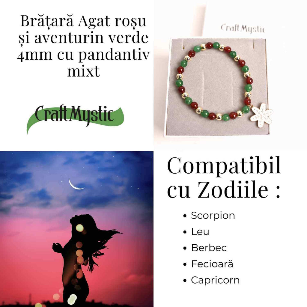 Bratara Agat rosu si aventurin verde 4mm cu accesoriu mixt