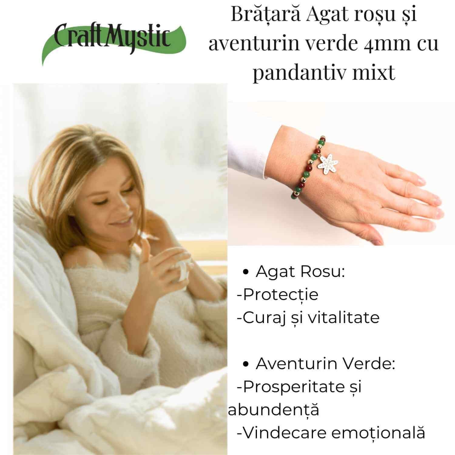 Bratara Agat rosu si aventurin verde 4mm cu accesoriu mixt