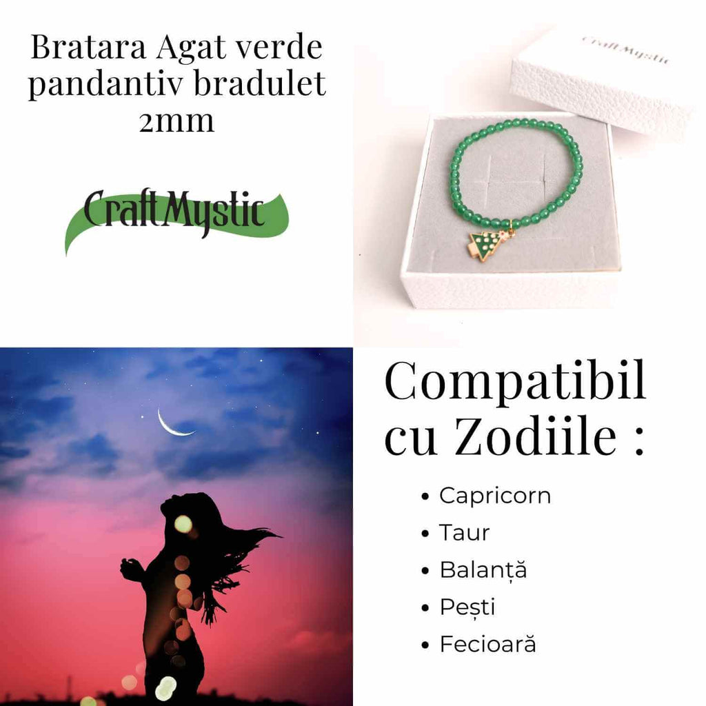 Bratara Agat Verde Pandantiv Bradut – Echilibru si Frumusete Naturala