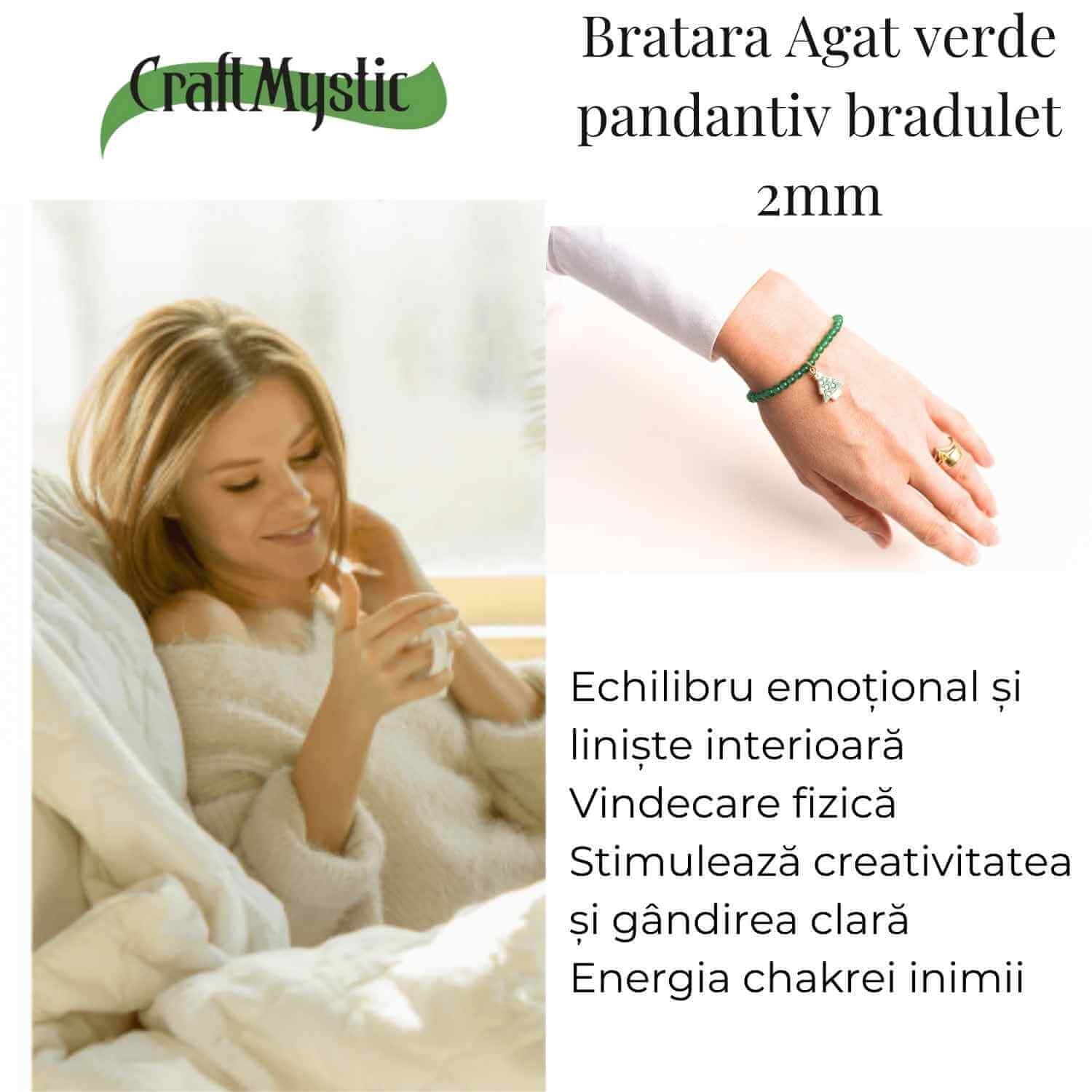 Bratara Agat Verde Pandantiv Bradut – Echilibru si Frumusete Naturala