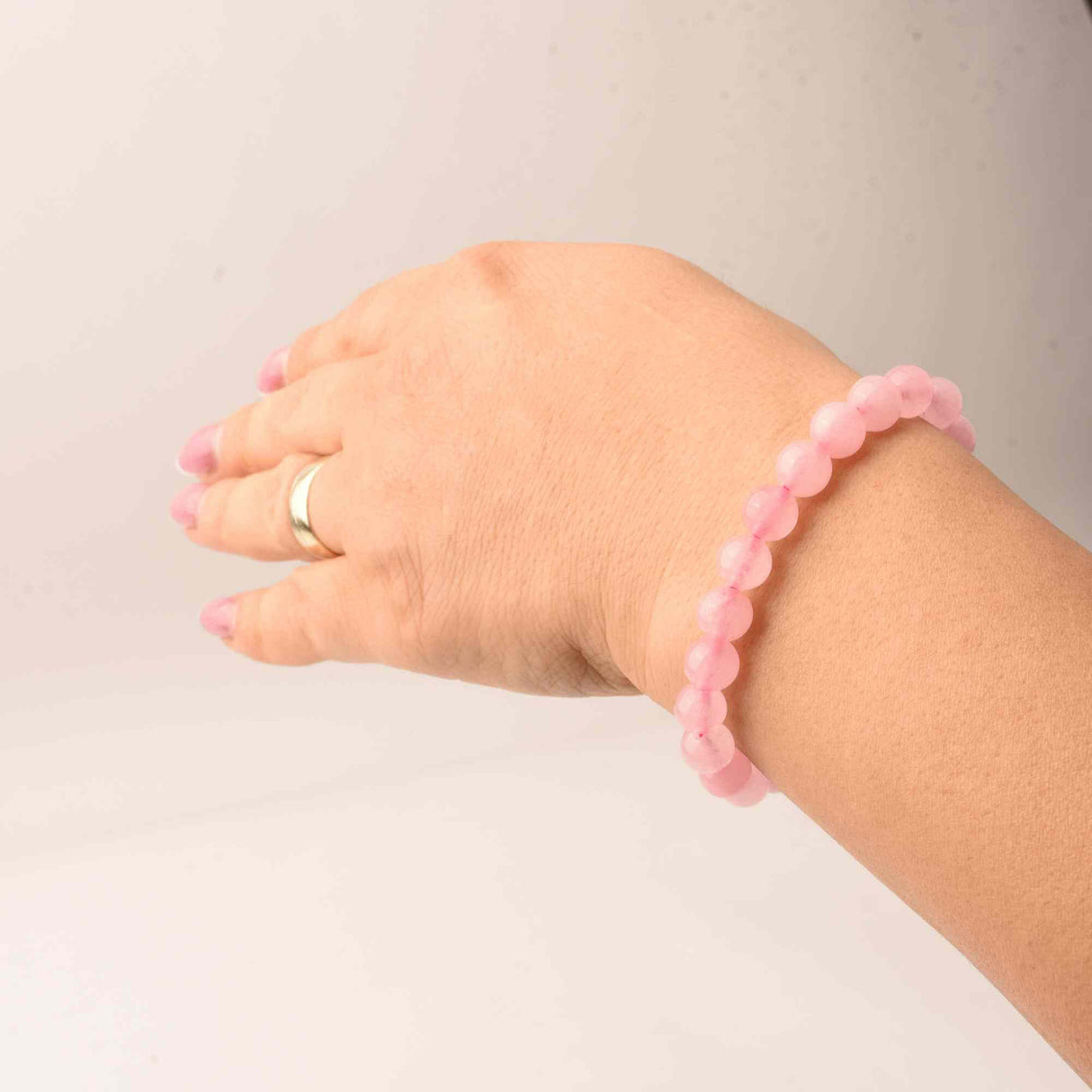Bratara Elastica cu Margele de 8mm din Cuart Roz, Circumferinta 17 cm - Bijuterie Terapeutica si Cadou Elegant"