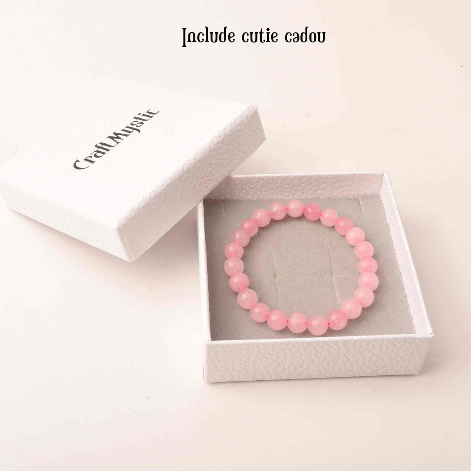 Bratara Elastica cu Margele de 8mm din Cuart Roz, Circumferinta 17 cm - Bijuterie Terapeutica si Cadou Elegant"