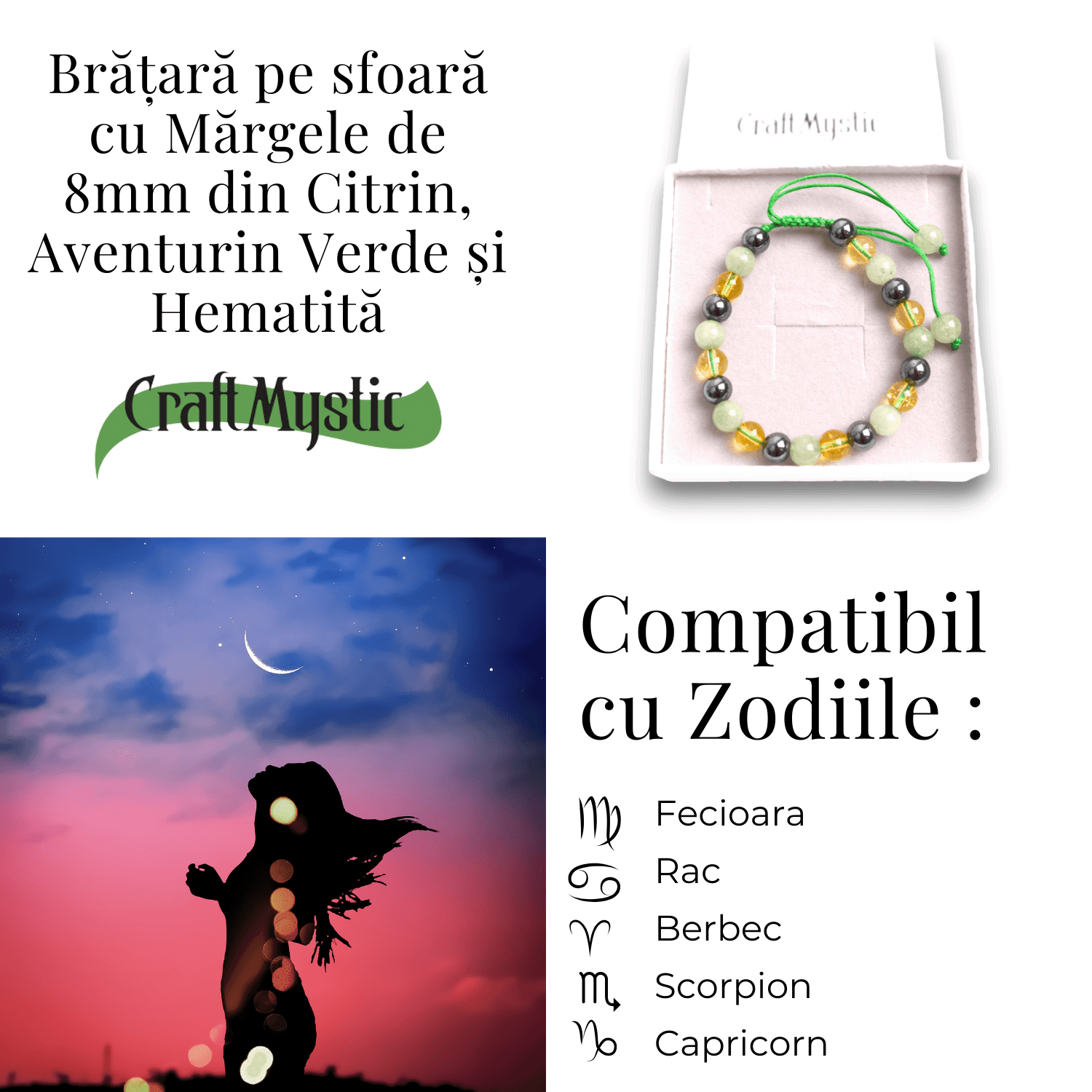 Bratara Ajustabila cu Citrin, Aventurin Verde si Hematit