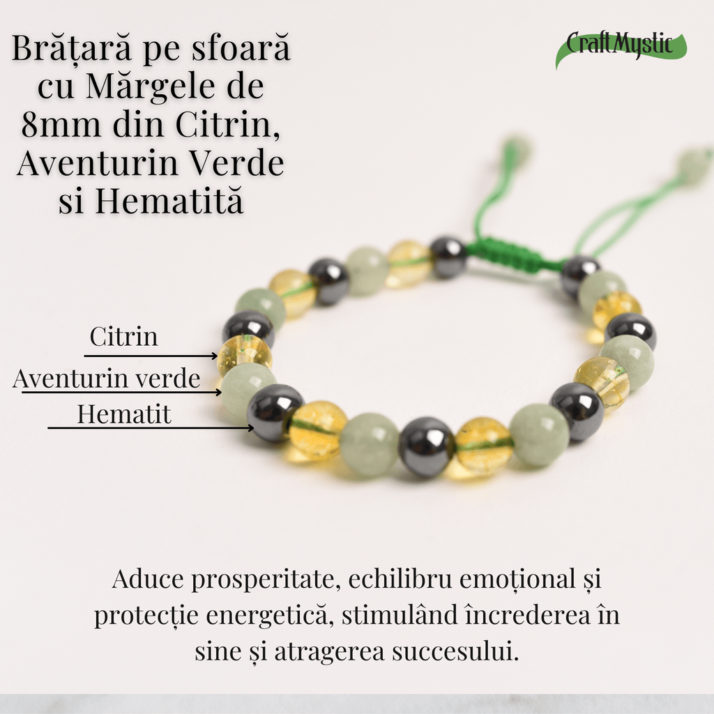 Bratara Ajustabila cu Citrin, Aventurin Verde si Hematit