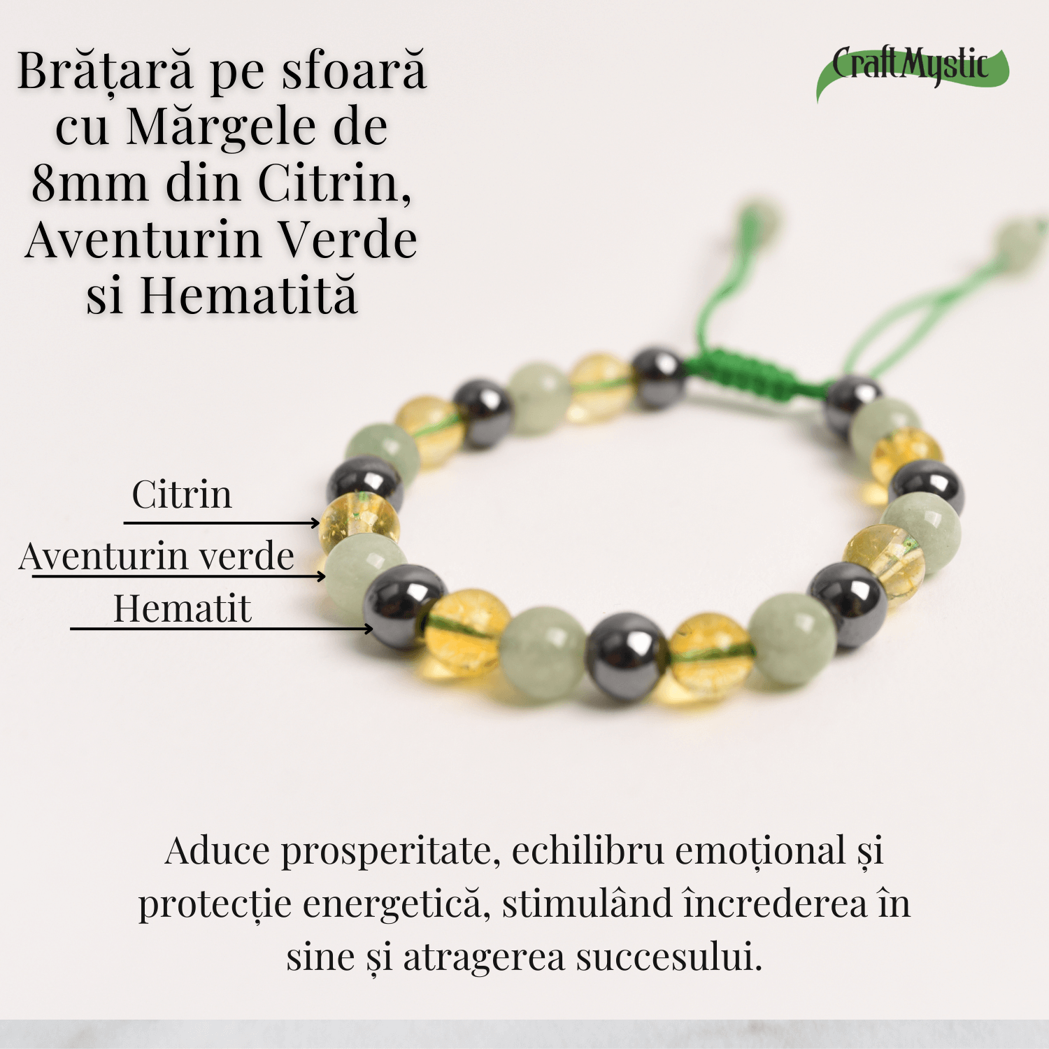 Bratara Ajustabila cu Citrin, Aventurin Verde si Hematit