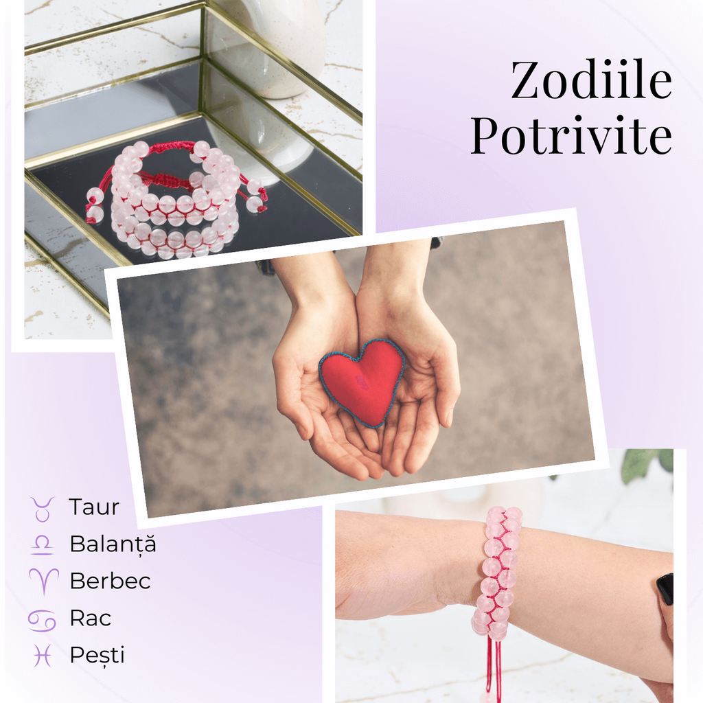 Bratara Dubla Reglabila din Cuart Roz Natural – Armonie si Dragoste