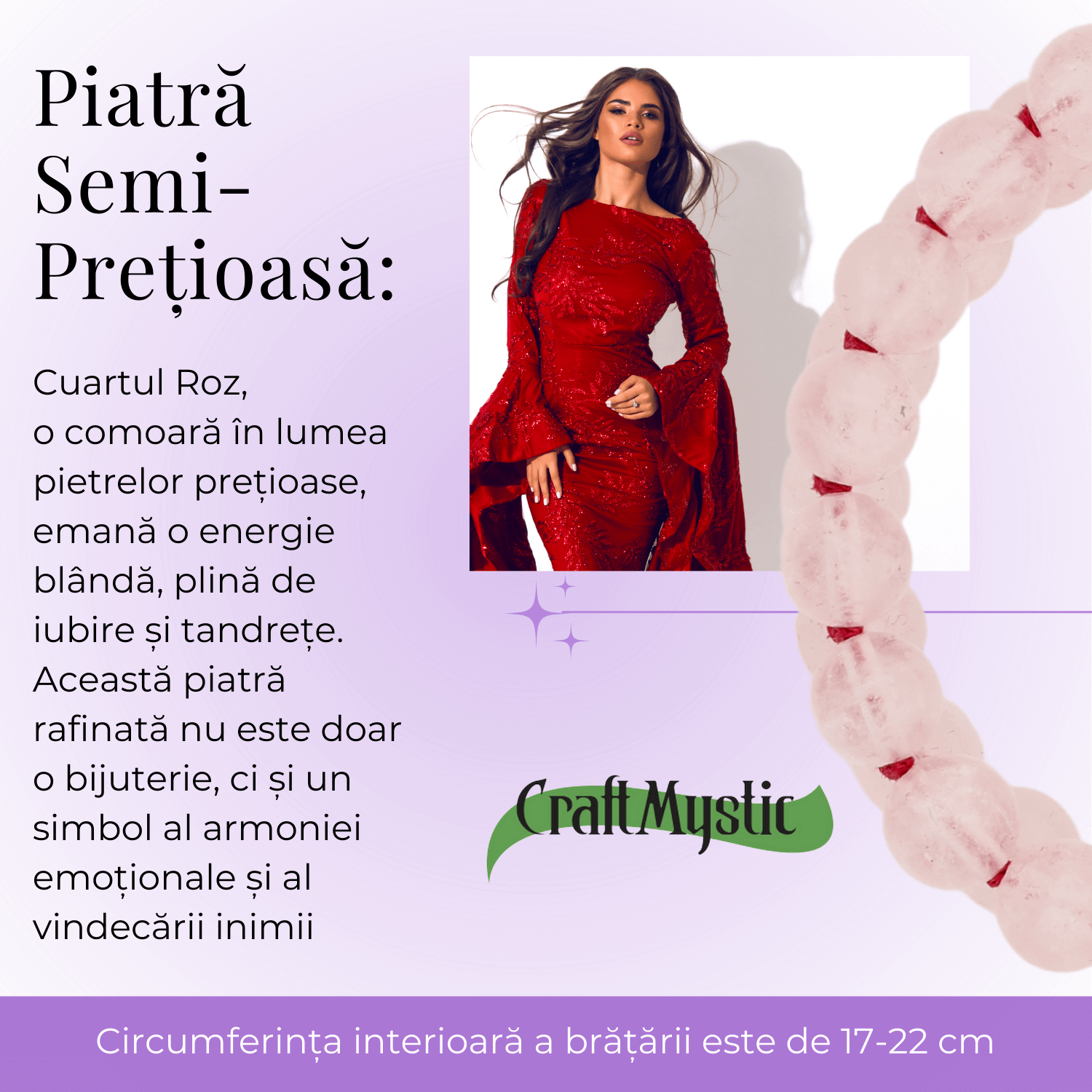 Bratara Dubla Reglabila din Cuart Roz Natural – Armonie si Dragoste