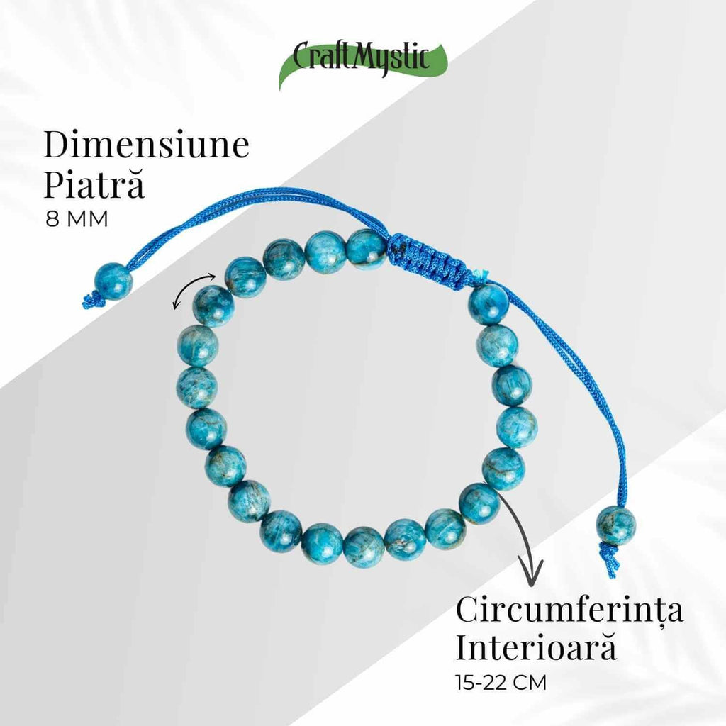 Bratara Ajustabila pe Sfoara cu Pietre Naturale 8mm din Apatit
