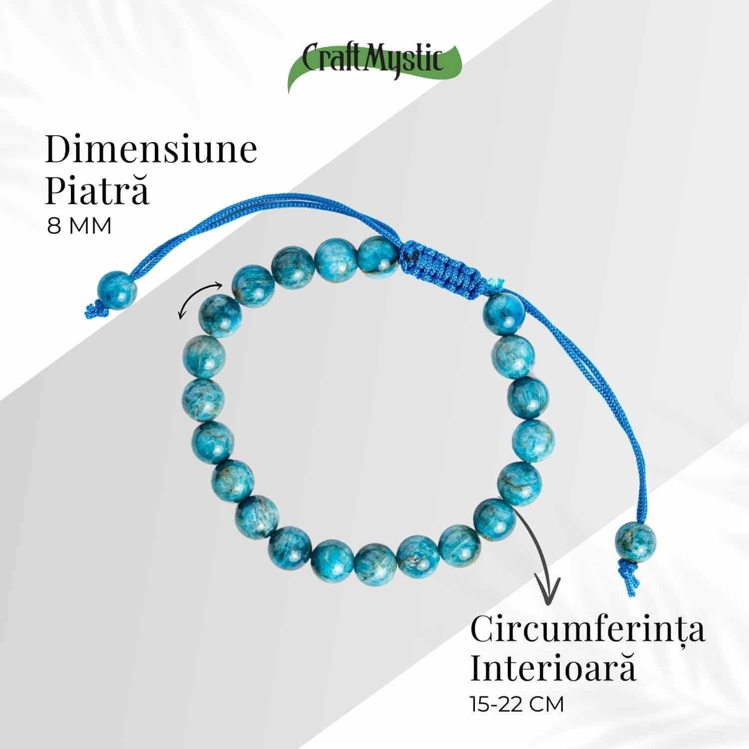 Bratara Ajustabila pe Sfoara cu Pietre Naturale 8mm din Apatit