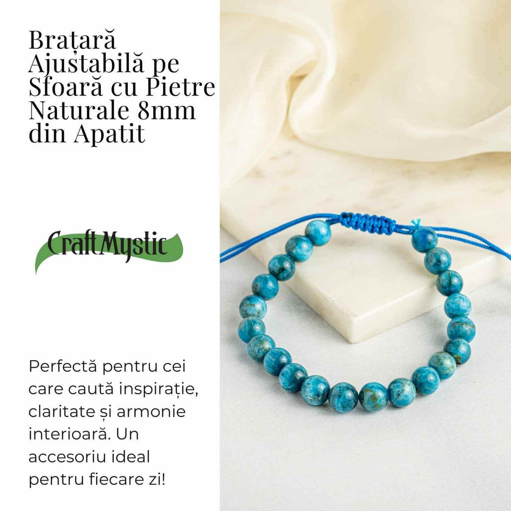 Bratara Ajustabila pe Sfoara cu Pietre Naturale 8mm din Apatit