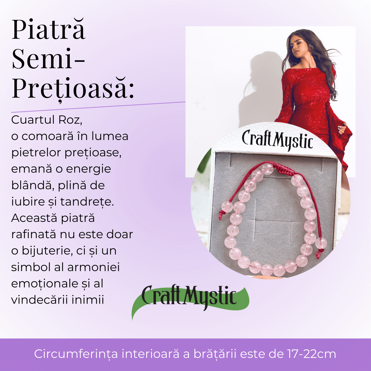 Bratara Simpla Reglabila din Cuart Roz Natural – Armonie Pura