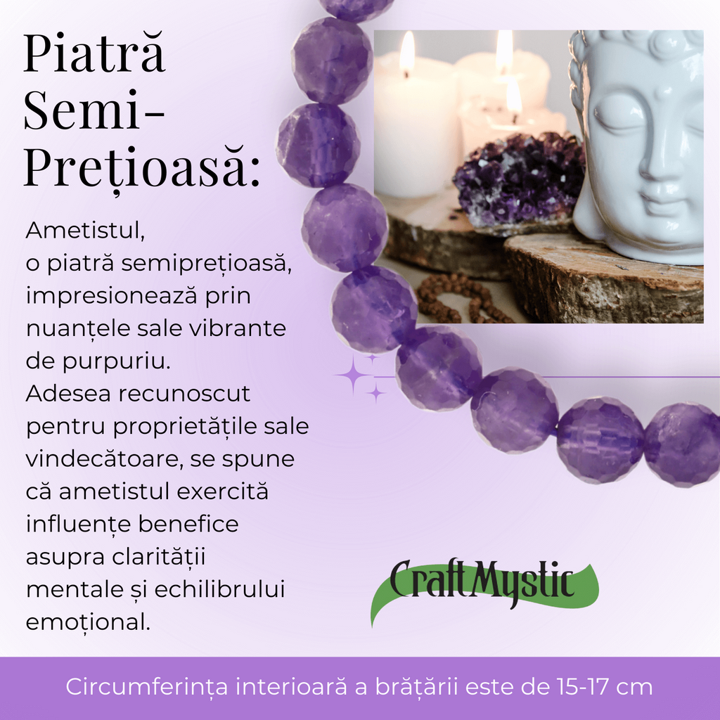 Bratara Eleganta Elastica cu Margele de 8mm Ametist Fatetat