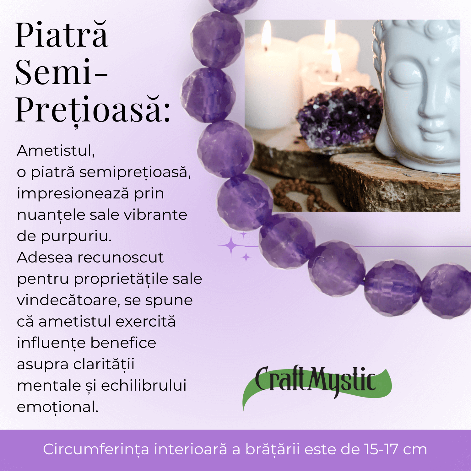 Bratara Eleganta Elastica cu Margele de 8mm Ametist Fatetat
