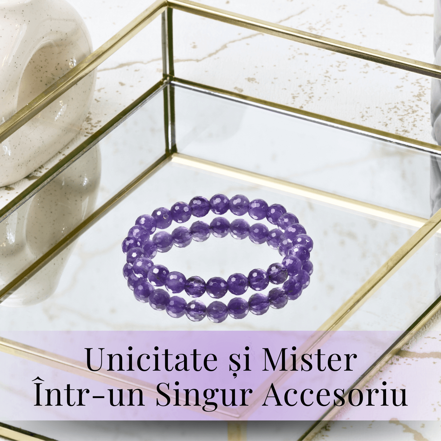 Bratara Eleganta Elastica cu Margele de 8mm Ametist Fatetat