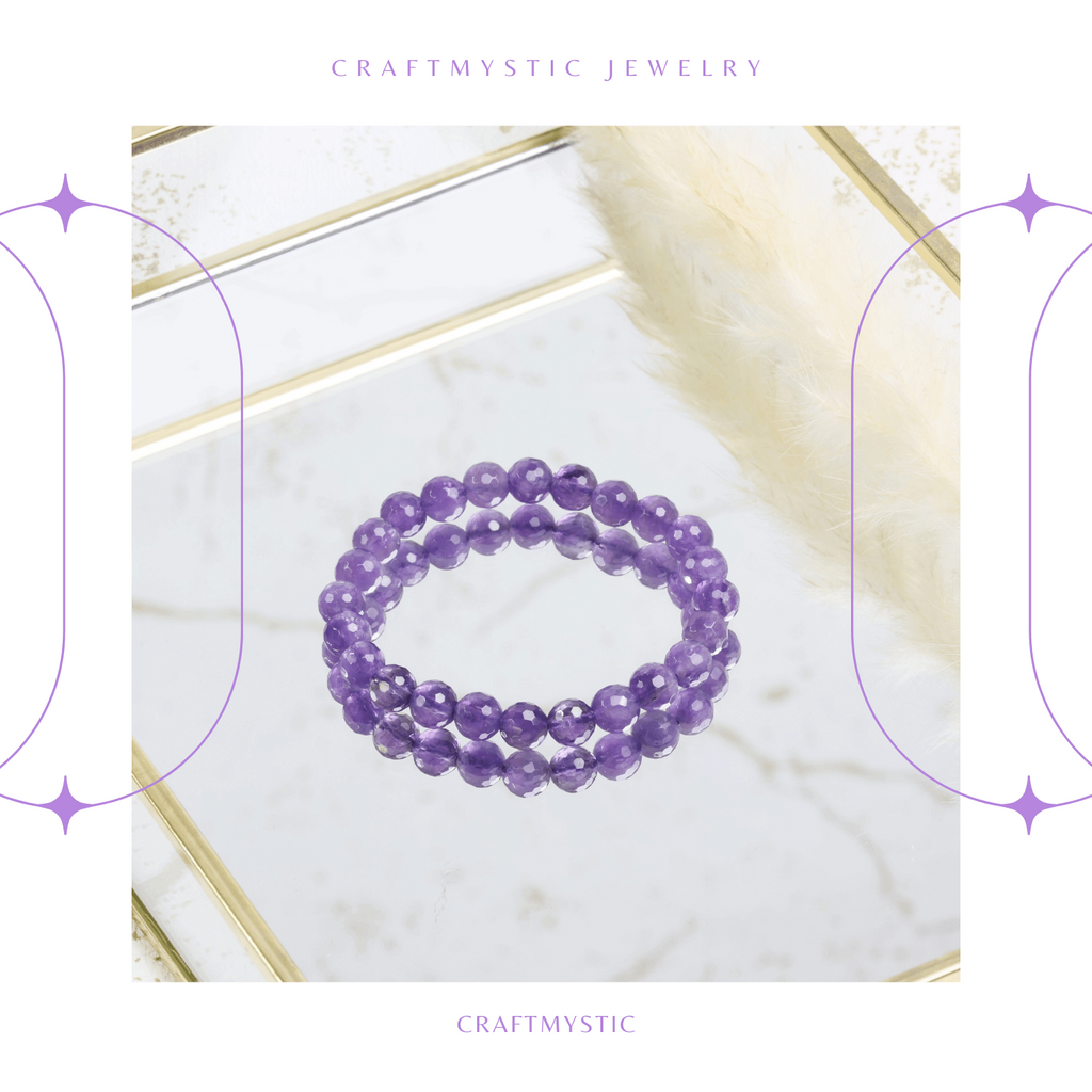 Bratara Eleganta Elastica cu Margele de 8mm Ametist Fatetat