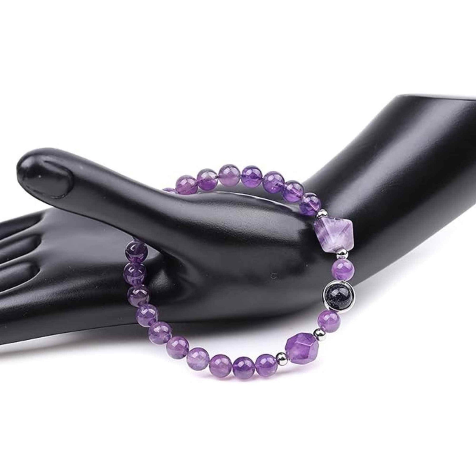 Bratara Elastica cu margele Ametist de 6mm si Farmecul Sistemului Solar - Bratara Handmade pentru Femei