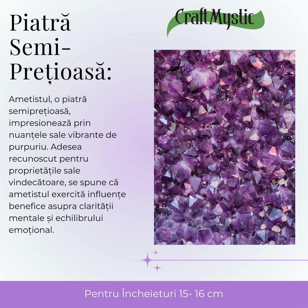 Bratara aurie din metal cu 3 pietre naturale de Ametist , beneficii energetice