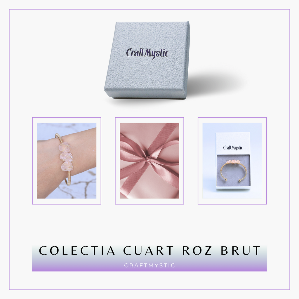  Bratara aurie cu 3 pietre Cuart Roz - Iubire si armonie