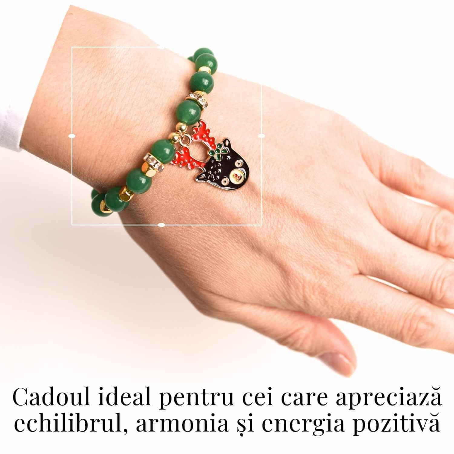 Bratara naturala Aventurin verde cu accesoriu mixt- armonie si noroc