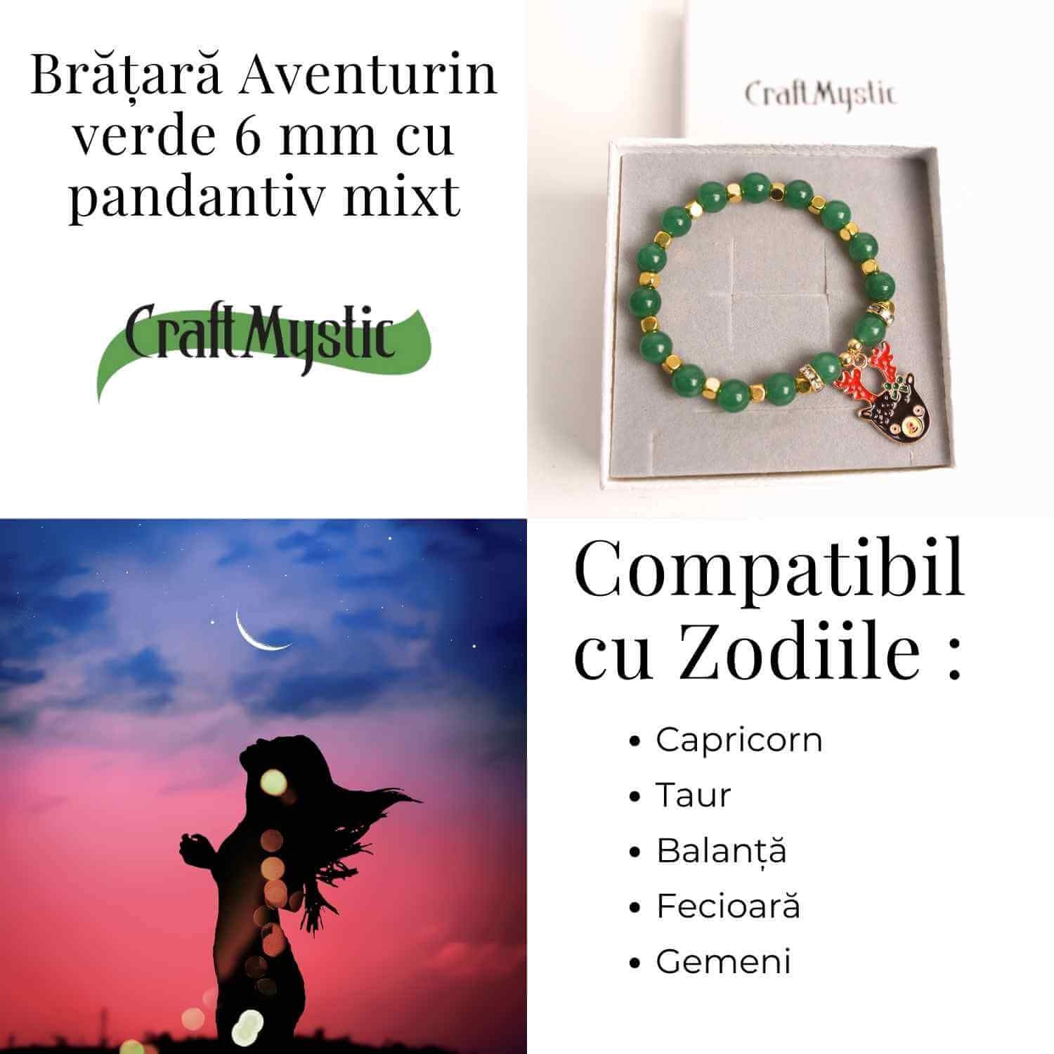 Bratara naturala Aventurin verde cu accesoriu mixt- armonie si noroc