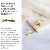 Inel cu perla naturala si frunza aurie – Eleganta care infloreste