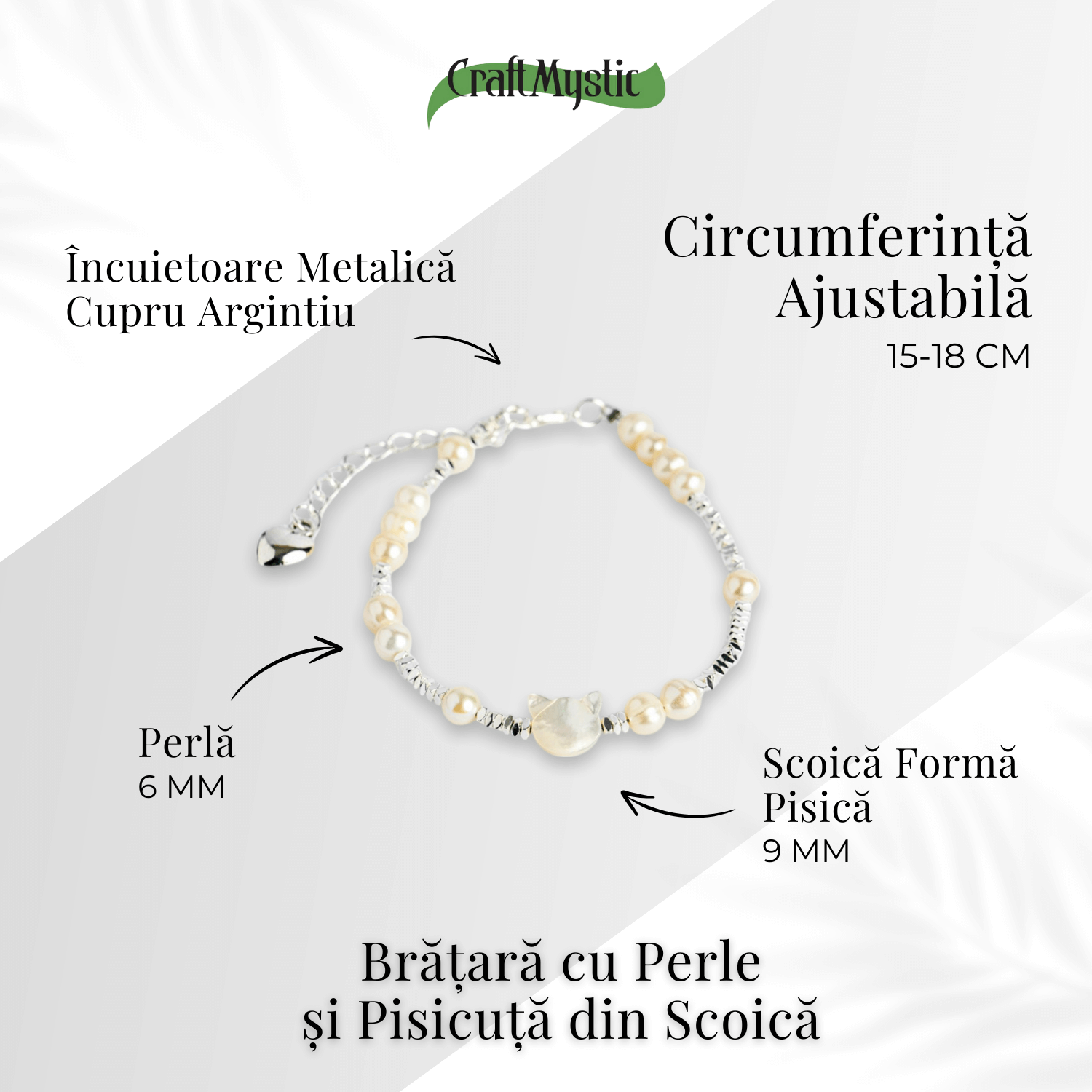 Feminina, fina si cu noroc – Bratara cu perle si pisicuta din scoica