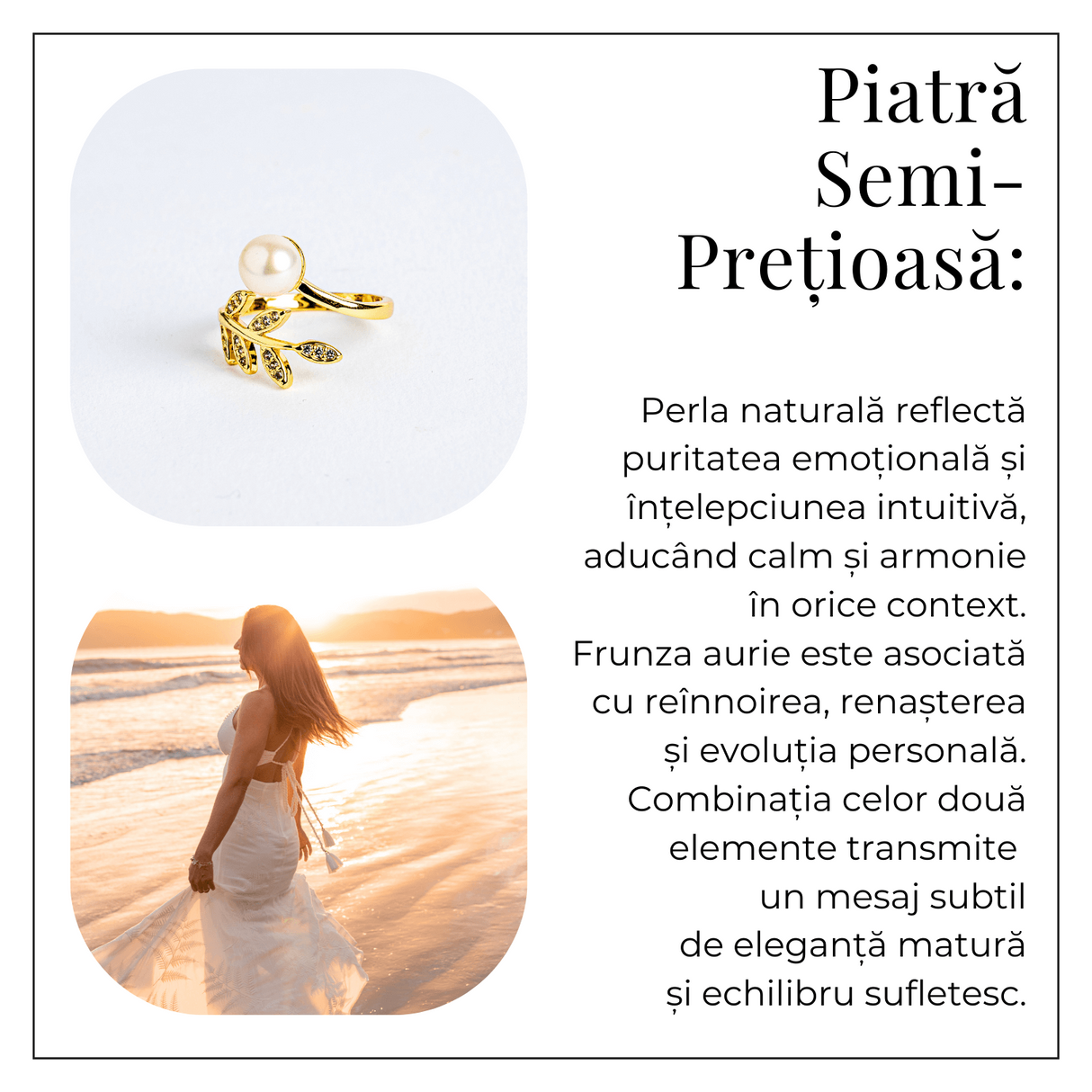 Inel cu perla naturala si frunza aurie – Eleganta care infloreste