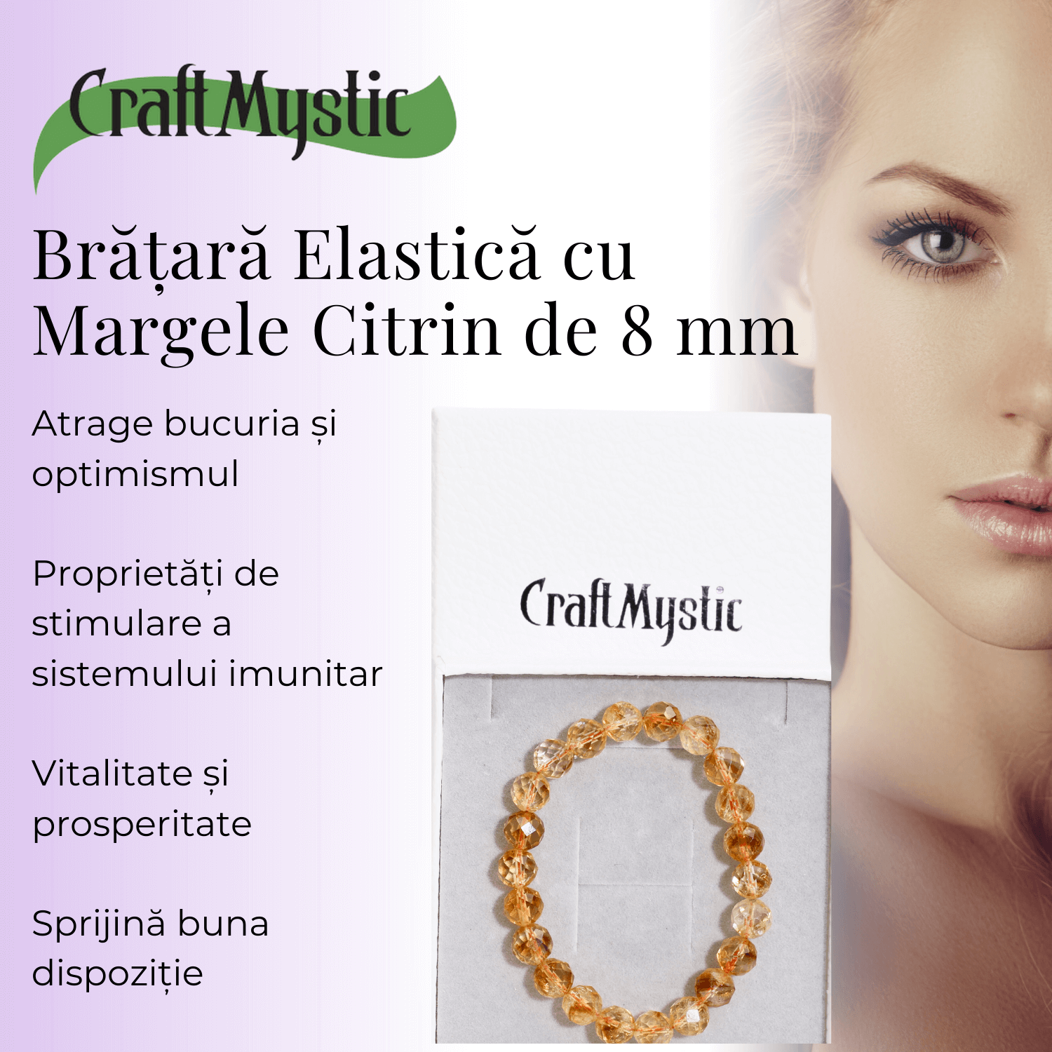 Bratara Elastica Radianta cu Citrin Fatetat de 8mm