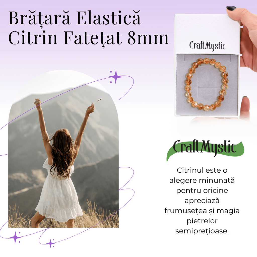Bratara Elastica Radianta cu Citrin Fatetat de 8mm