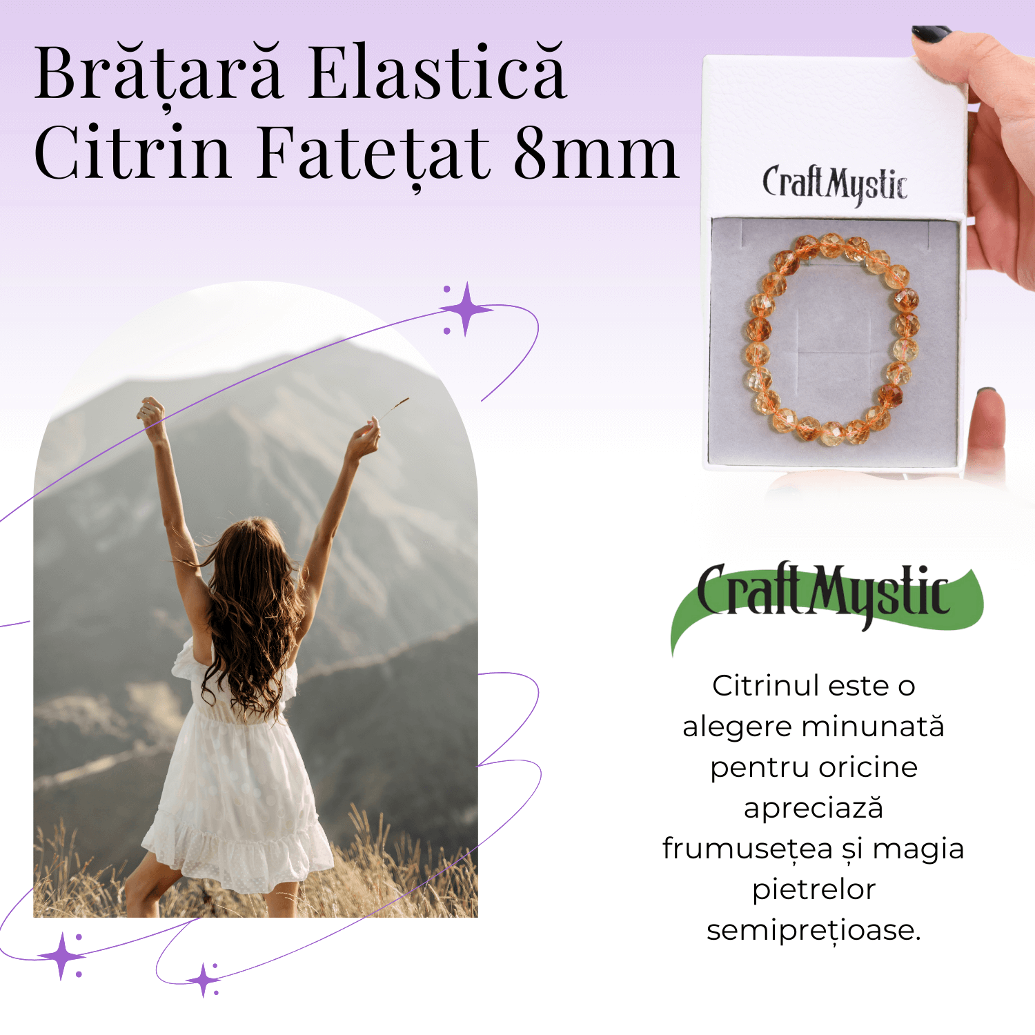 Bratara Elastica Radianta cu Citrin Fatetat de 8mm