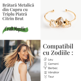 Bratara Aurie cu Triplu Citrin Brut – Energie Pozitiva & Prosperitate