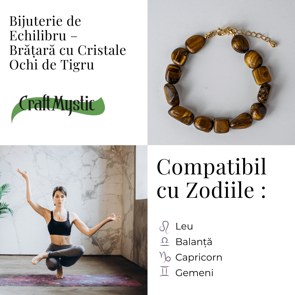 Bijuterie de Echilibru – Bratara cu Cristale Ochi de Tigru