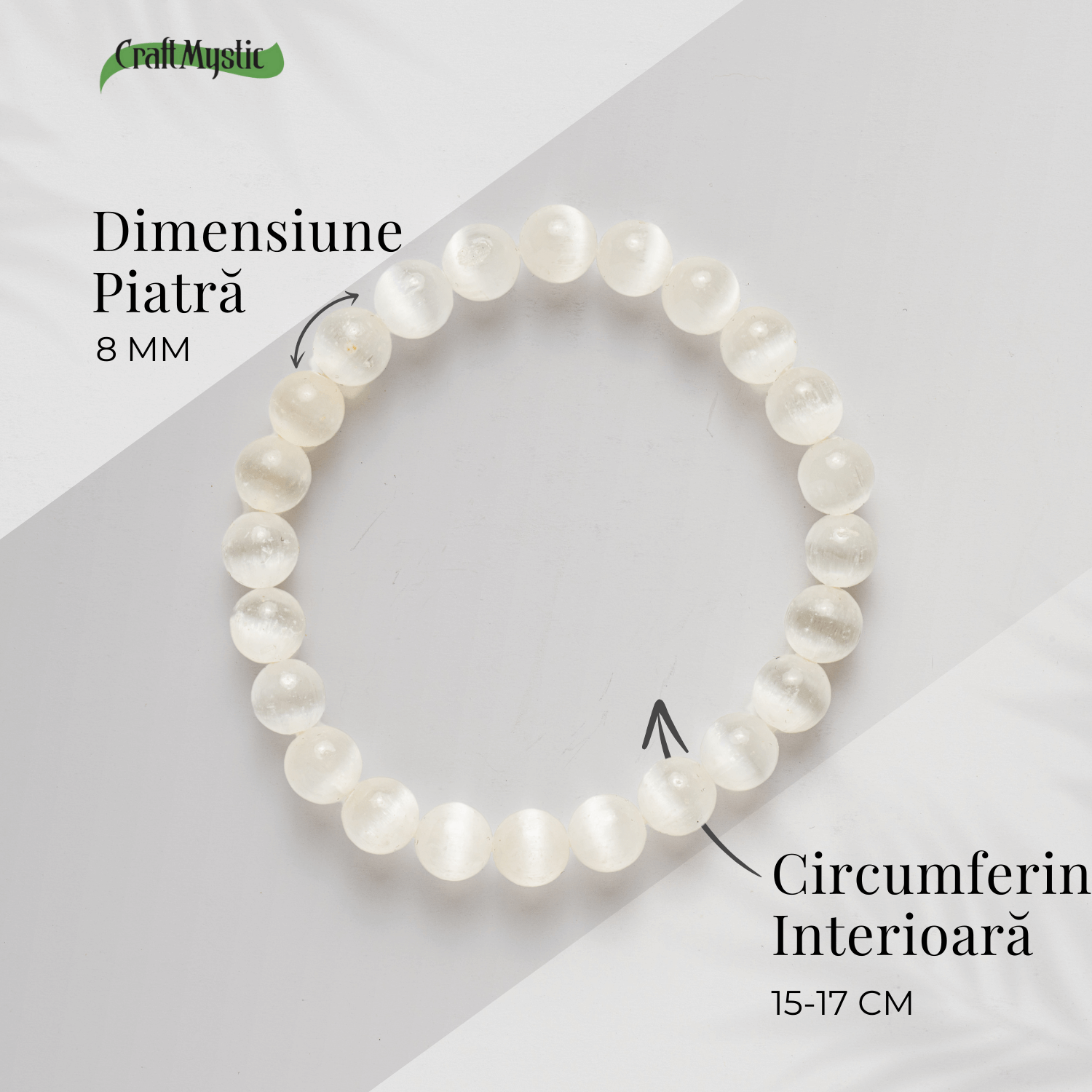 Bratara din Selenit Natural 8mm – Echilibru si Claritate