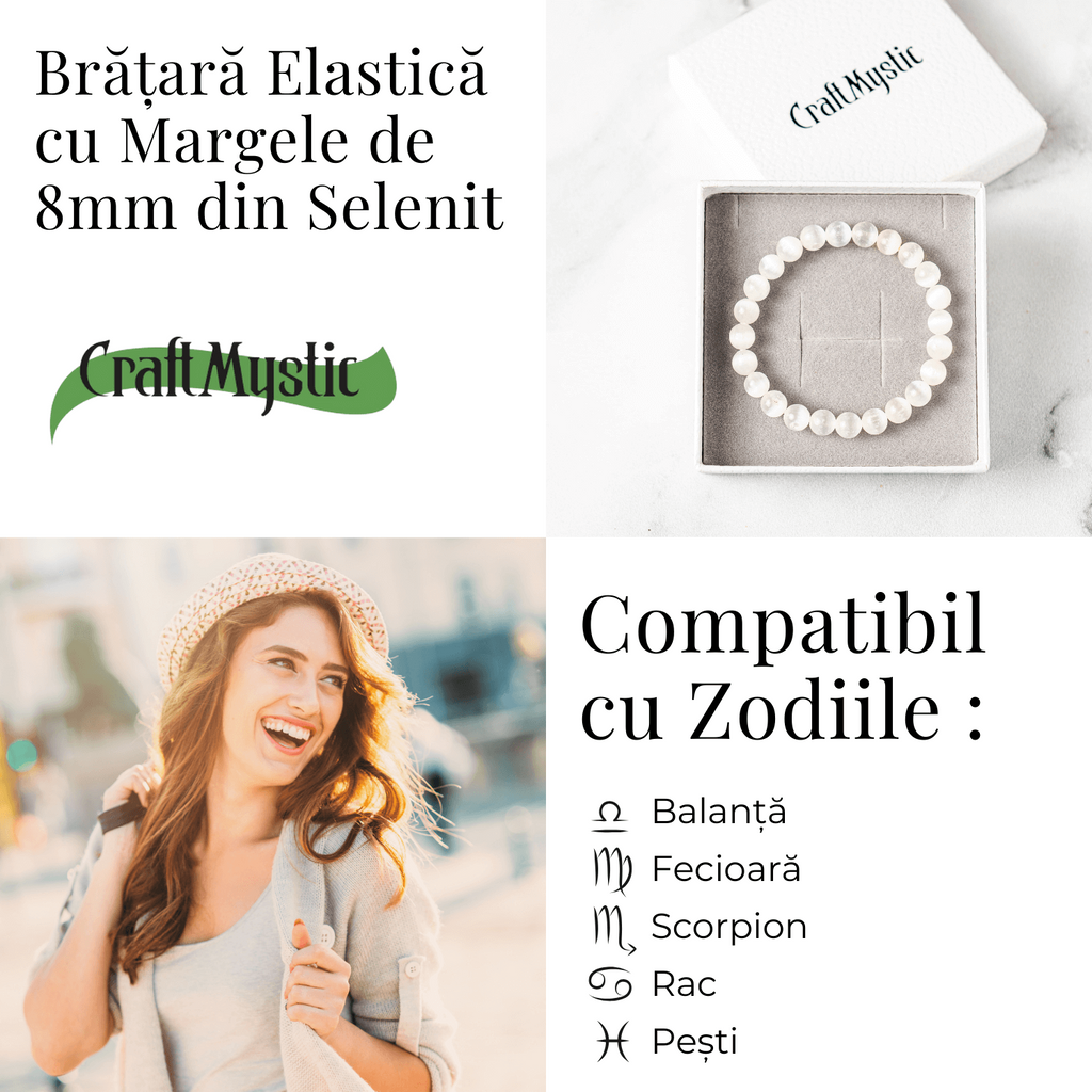 Bratara din Selenit Natural 8mm – Echilibru si Claritate