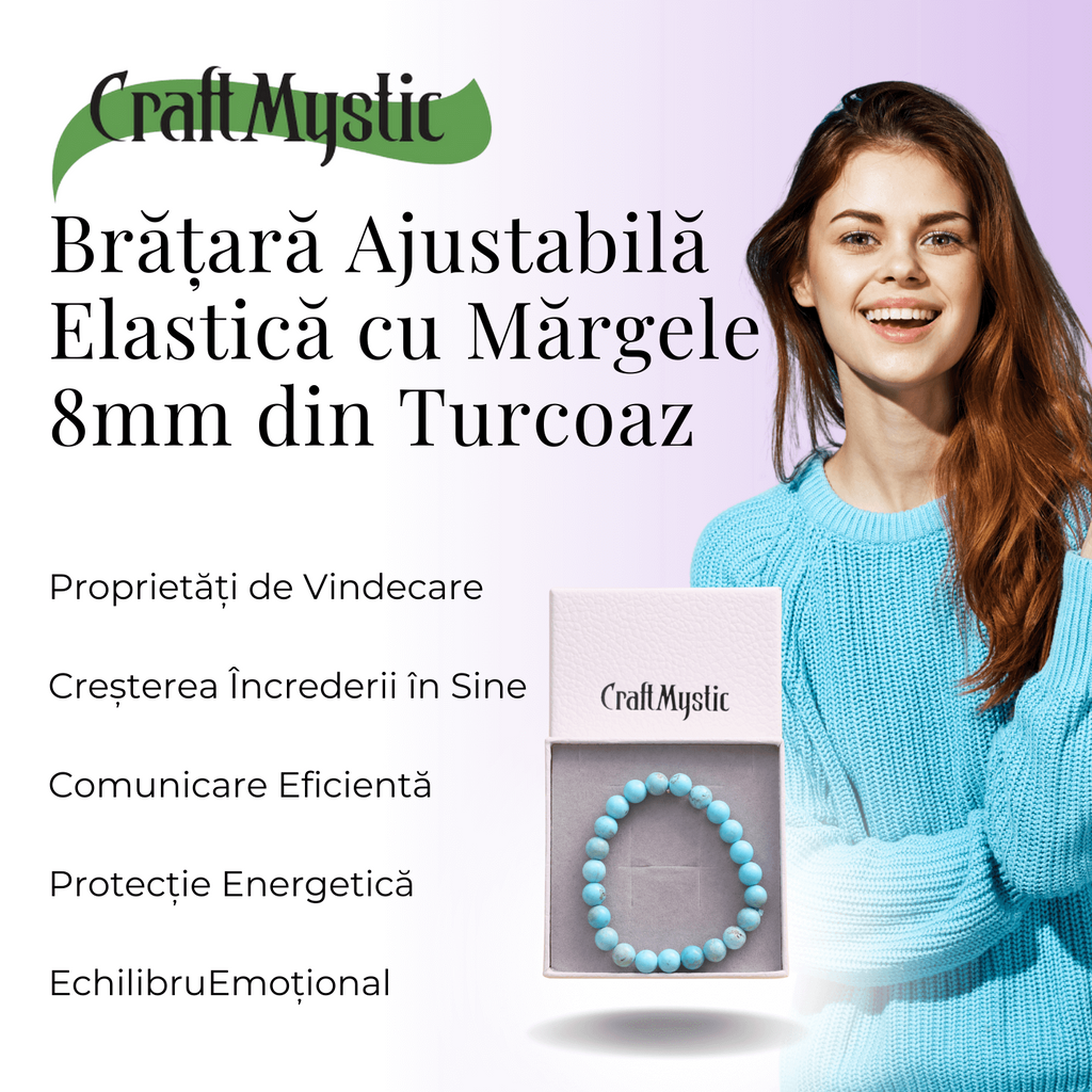 Bratara cu Margele 8mm din Turcoaz Magnesite Natural Tratat Termic